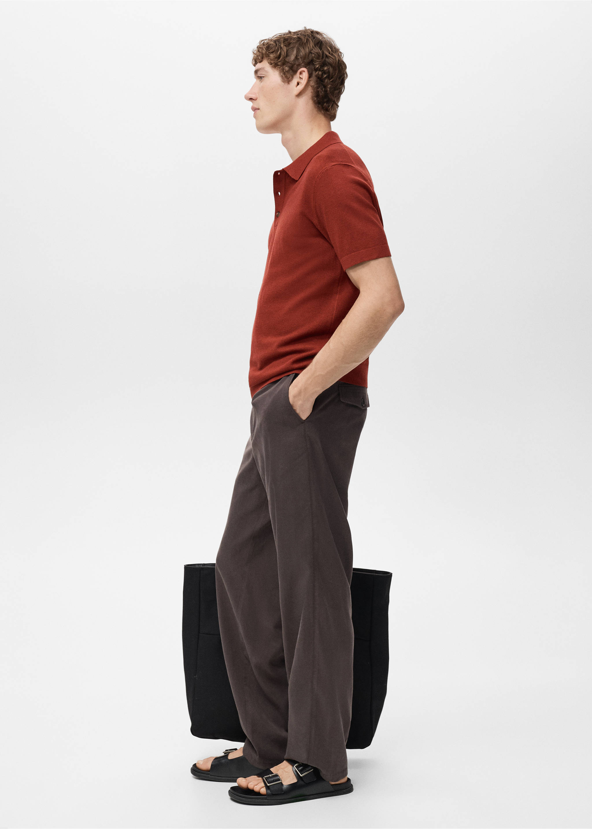 Fine-knit cotton polo shirt - Details of the article 2, Burnt Orange. Ref: 17031249-00.