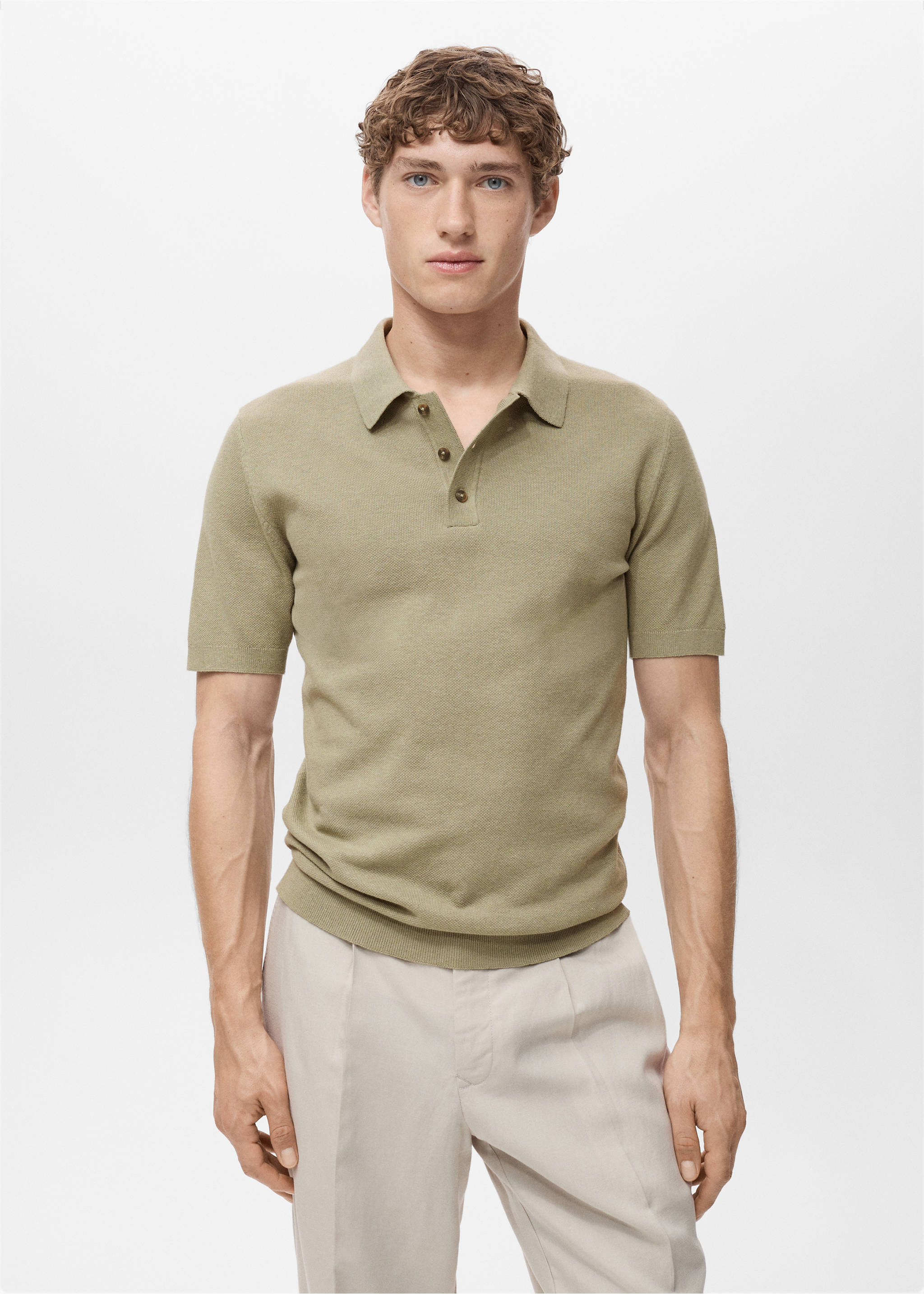 Polo maille fine coton - Plan moyen, Kaki. Ref: 17031249-00.