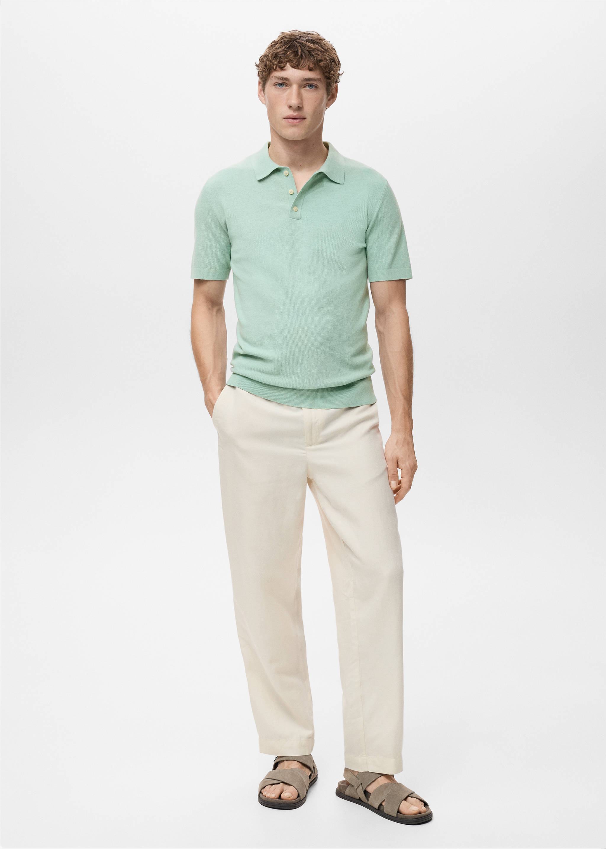 Fine-knit cotton polo shirt - General plane, Turquoise. Ref: 17031249-00.