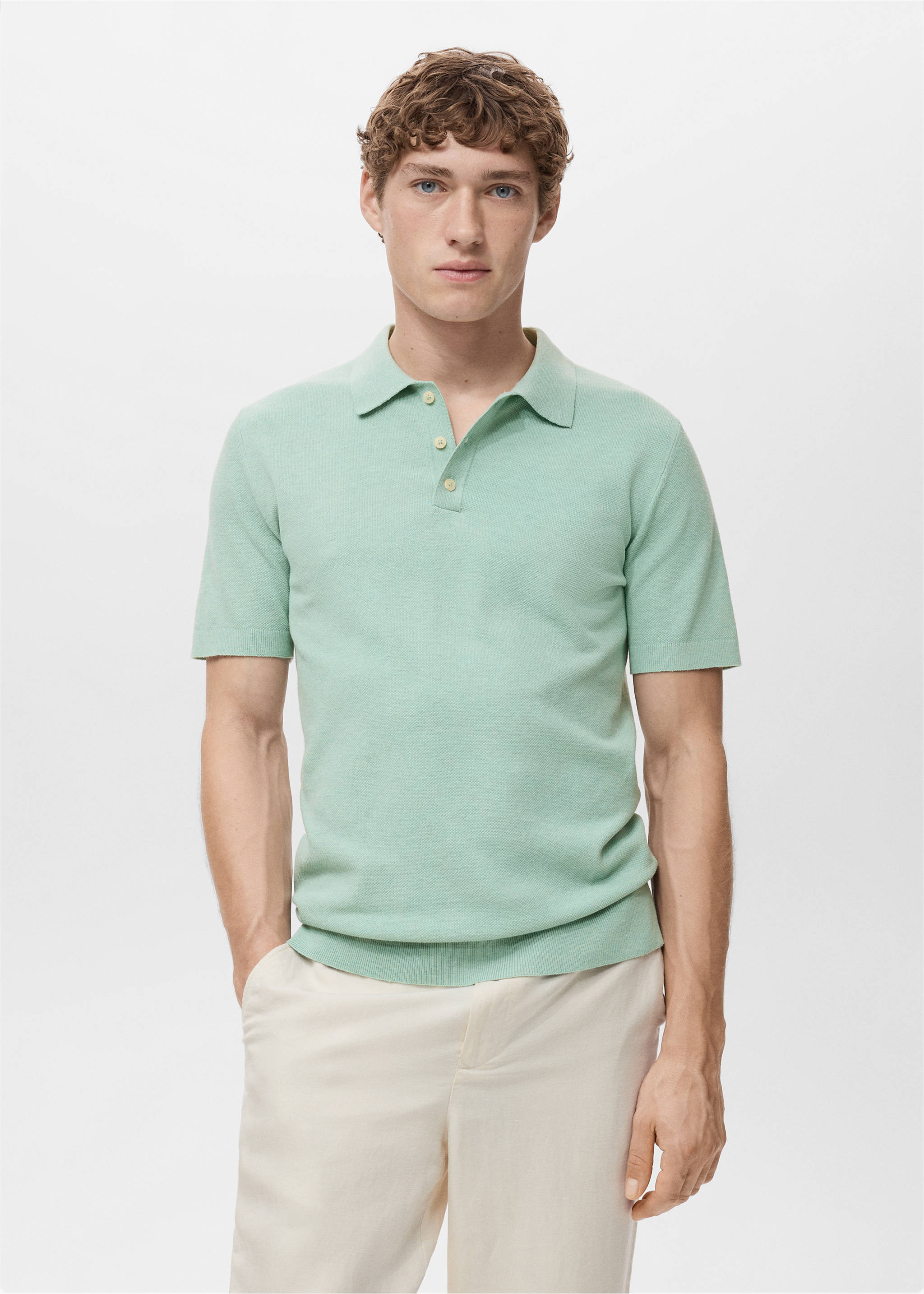 Fine-knit cotton polo shirt - Medium plane, Turquoise. Ref: 17031249-00.