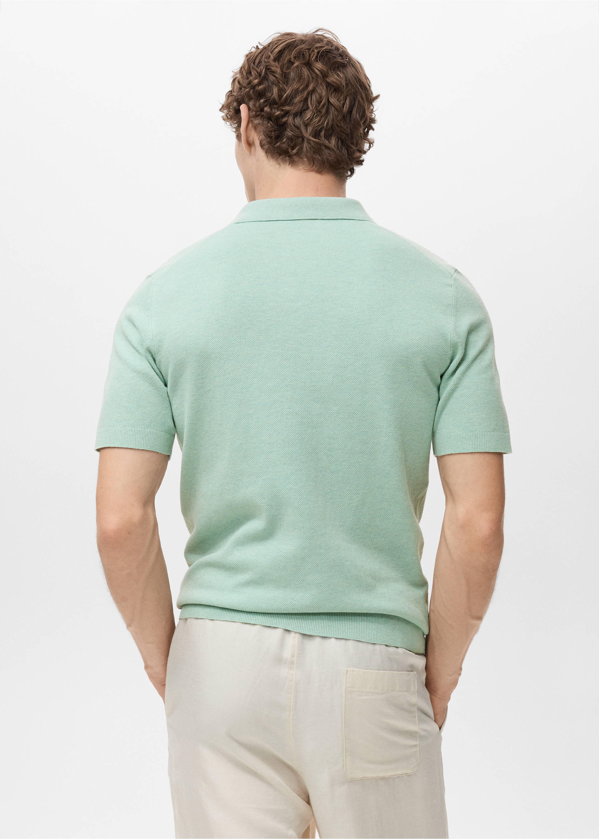 Fine-knit cotton polo shirt - Reverse of the article, Turquoise. Ref: 17031249-00.