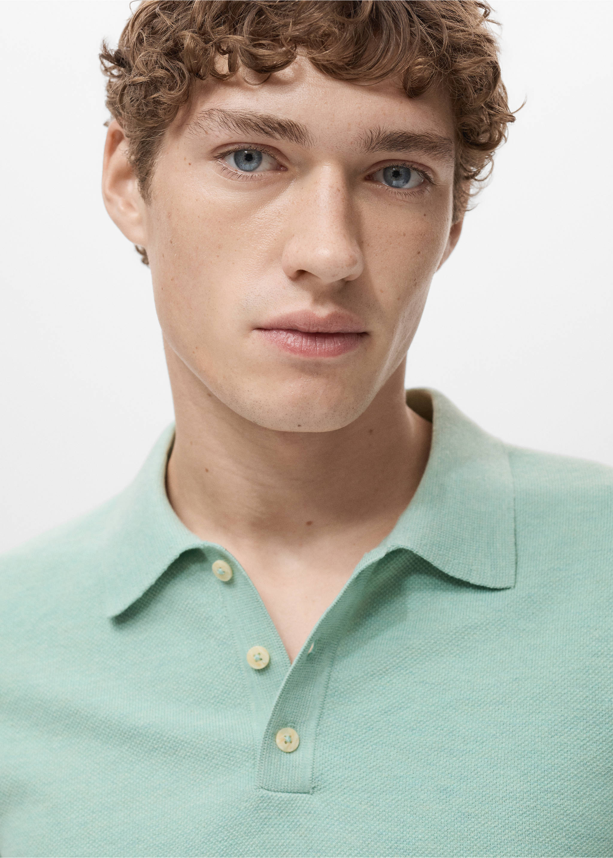 Fine-knit cotton polo shirt - Details of the article 1, Turquoise. Ref: 17031249-00.