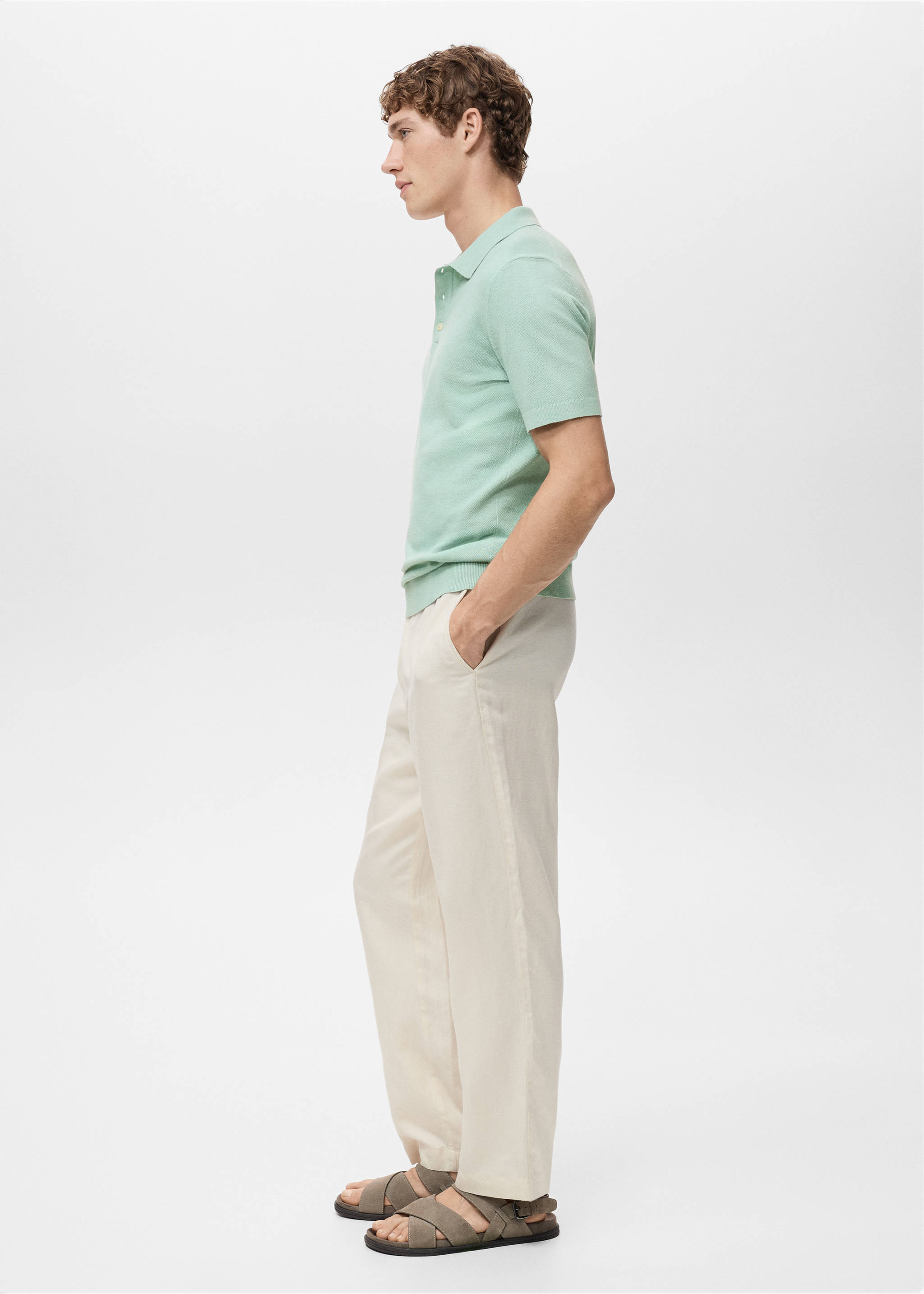 Fine-knit cotton polo shirt - Details of the article 2, Turquoise. Ref: 17031249-00.