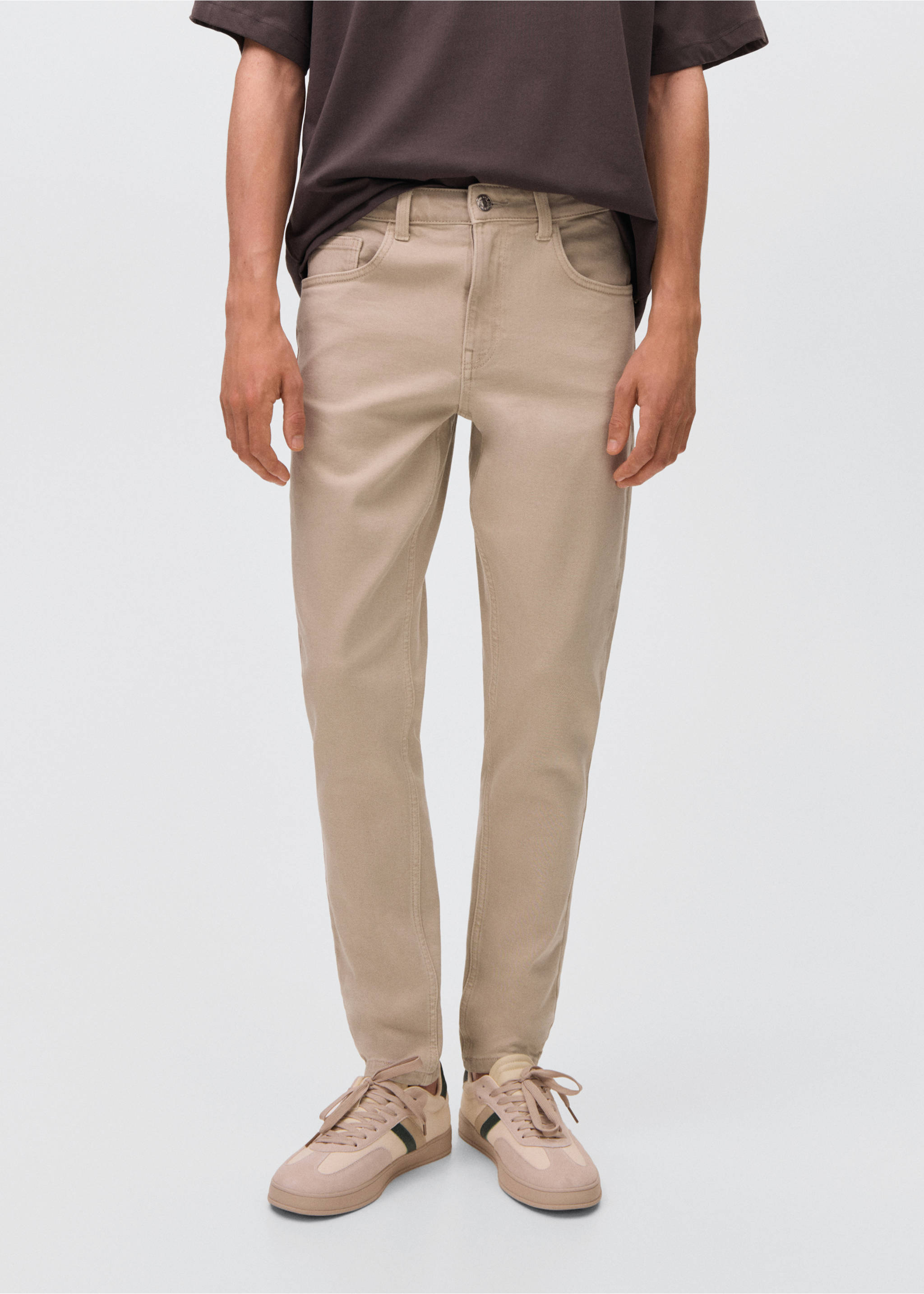 Beige slim-fit denim trousers with classic five-pocket styling., Beige. Ref: 17031254-00.