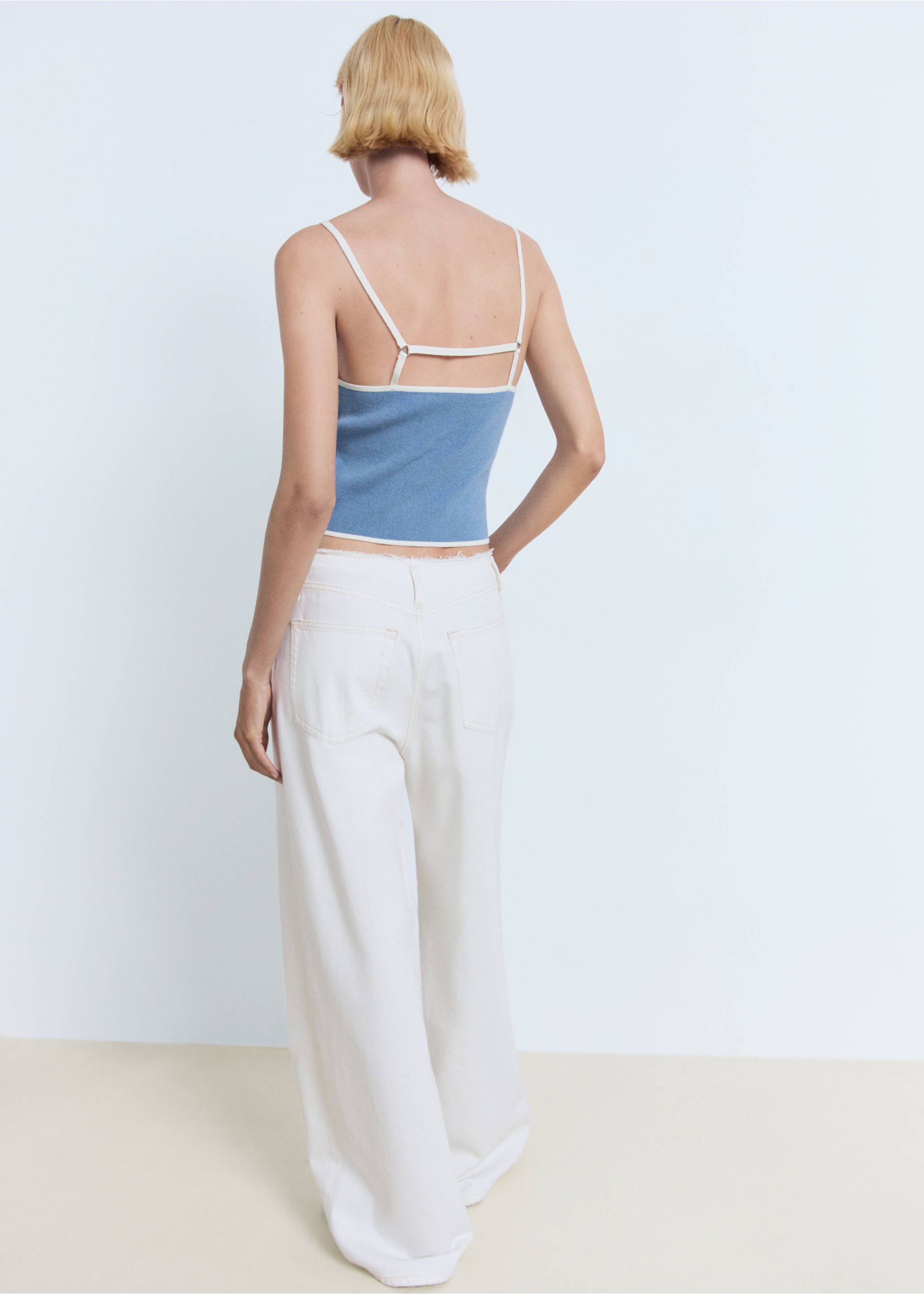 Knitted top with contrasting trim - Reverse of the article, Sky Blue. Ref: 17031262-00.