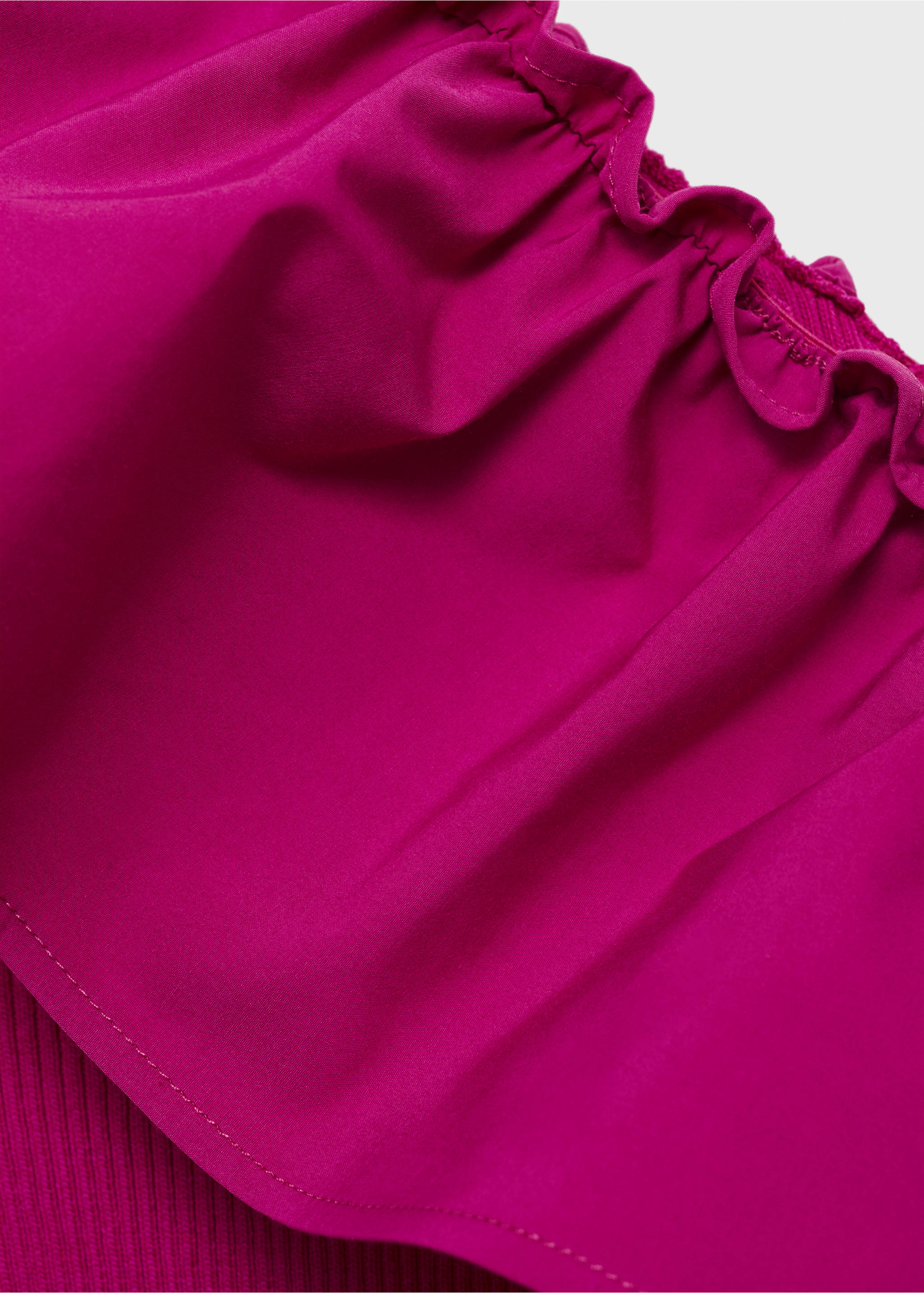 Asymmetrical top in combined fabric - Details of the article 8, Fuchsia. Ref: 17031263-00.