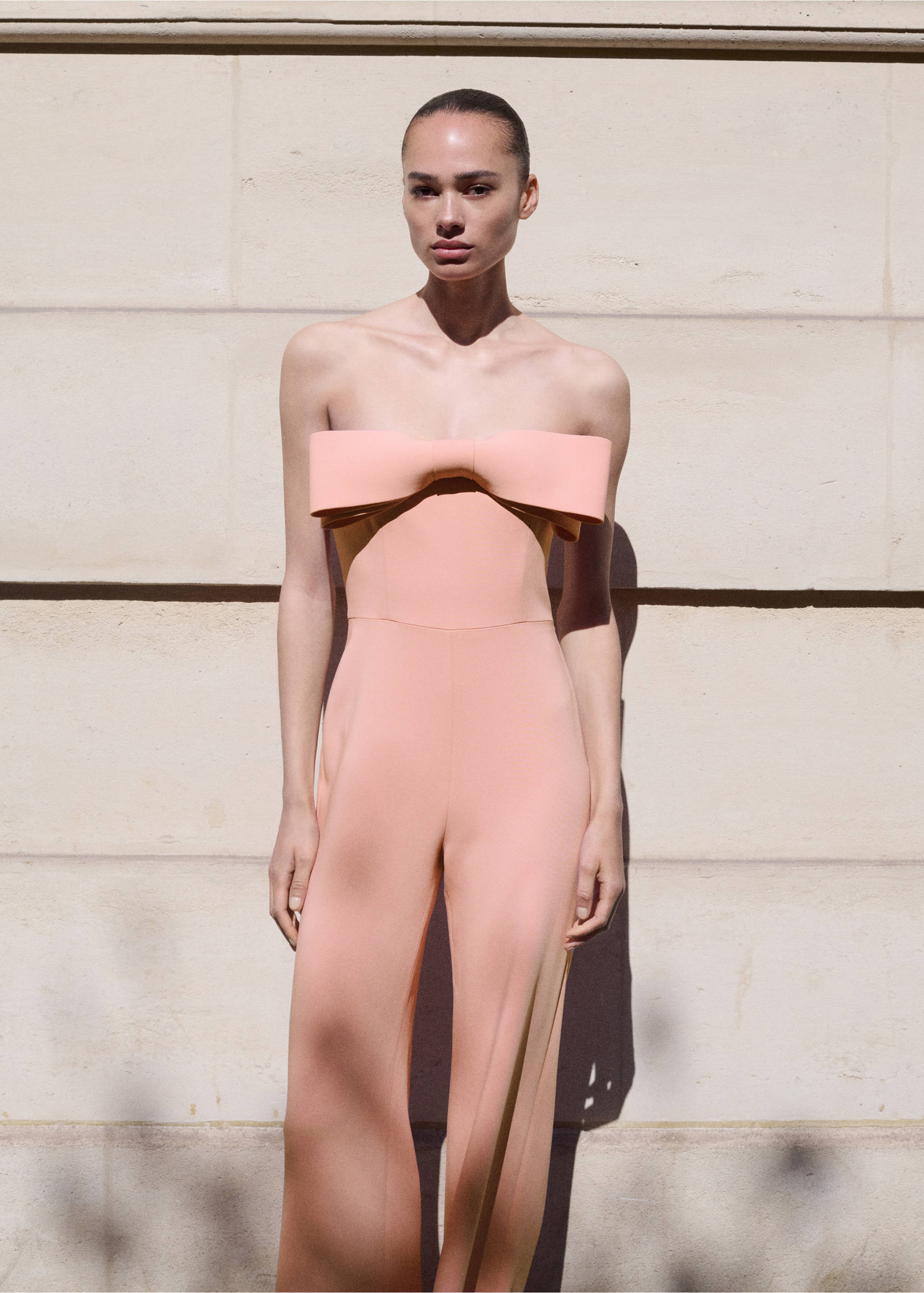 Strapless jumpsuit with bow neckline - General plane, Pastel Pink. Ref: 17031265-00.