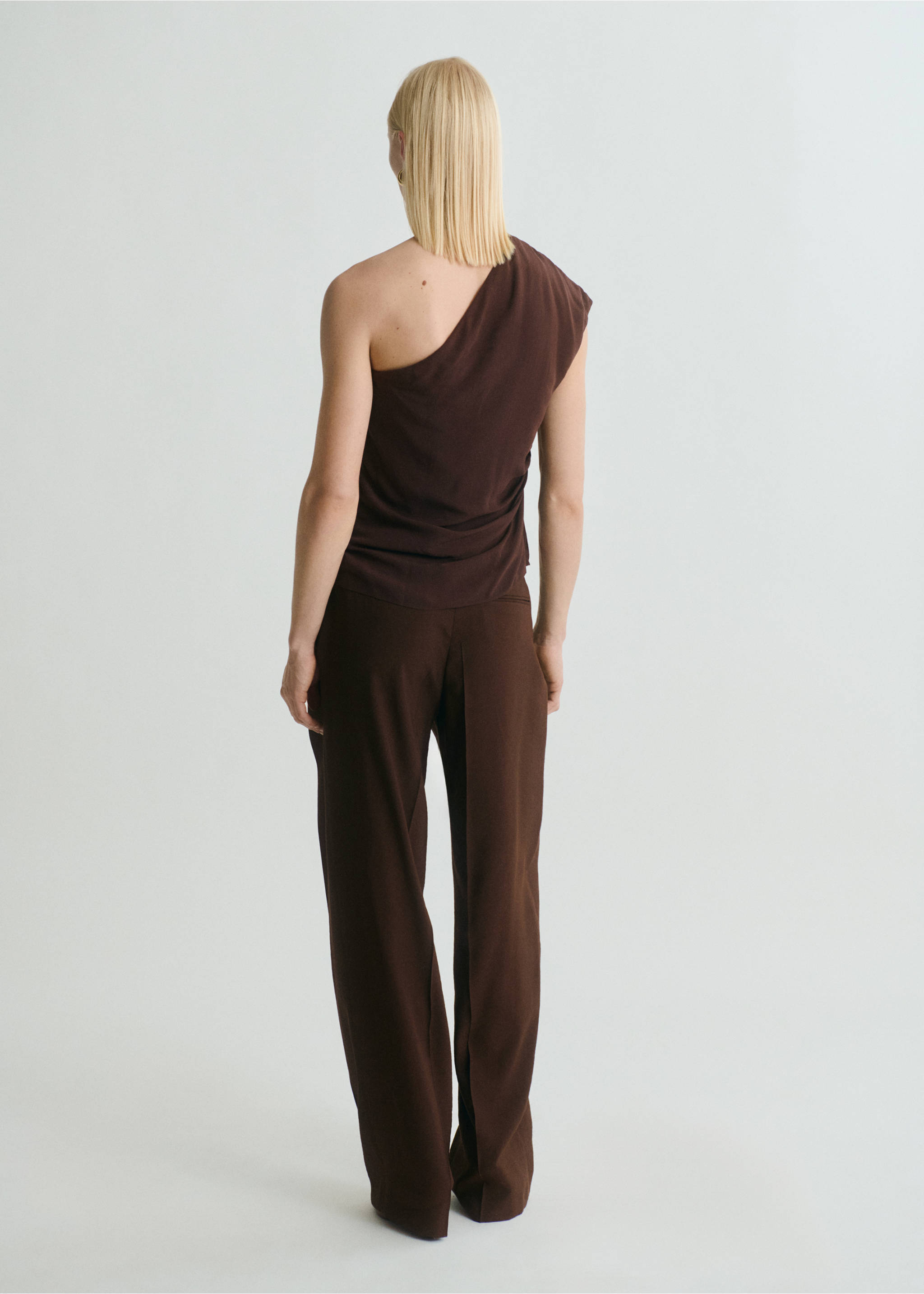 Pleat detail pants - Reverse of the article, Chocolate. Ref: 17031266-00.