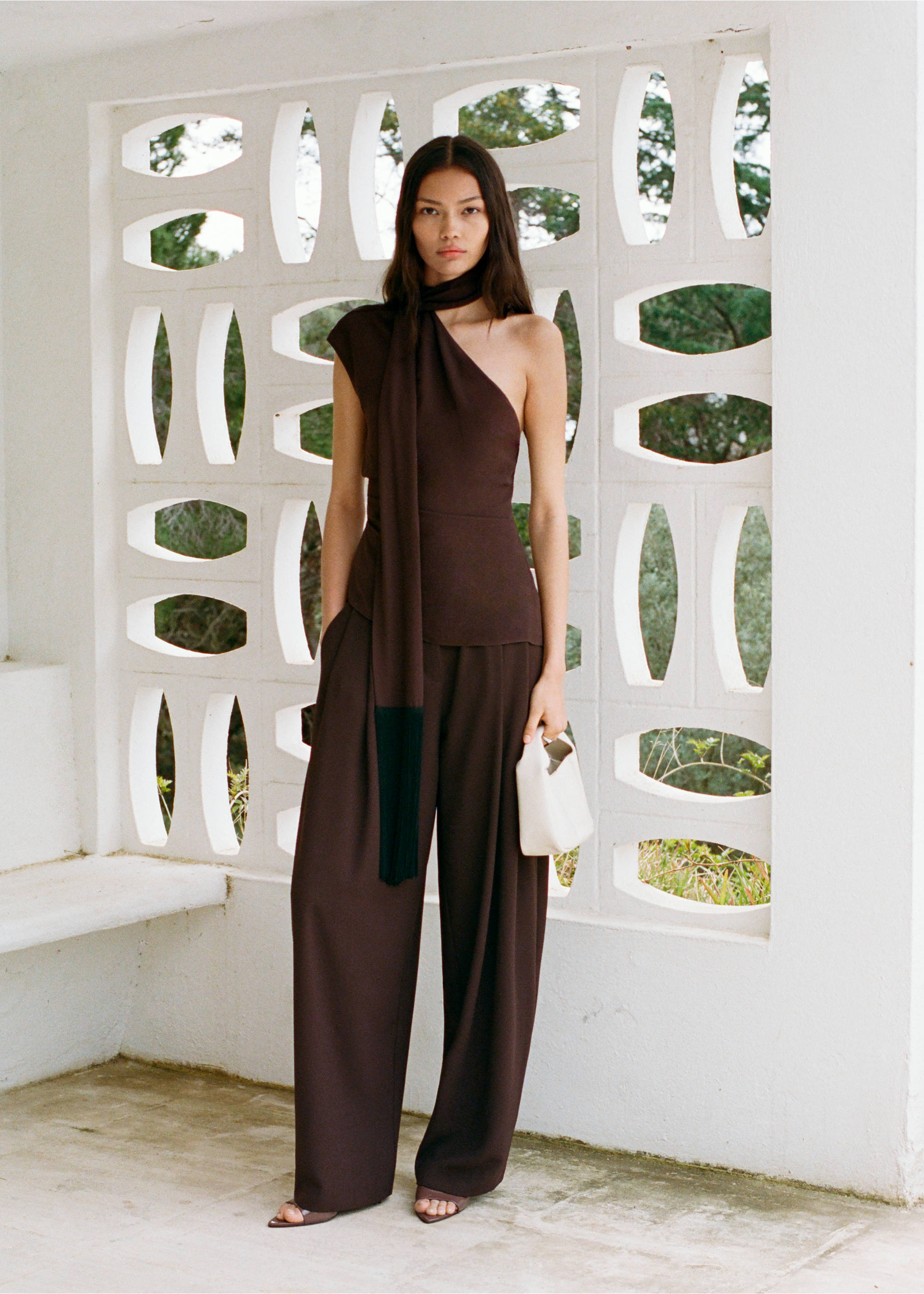 Pleat detail pants - Details of the article 3, Chocolate. Ref: 17031266-00.
