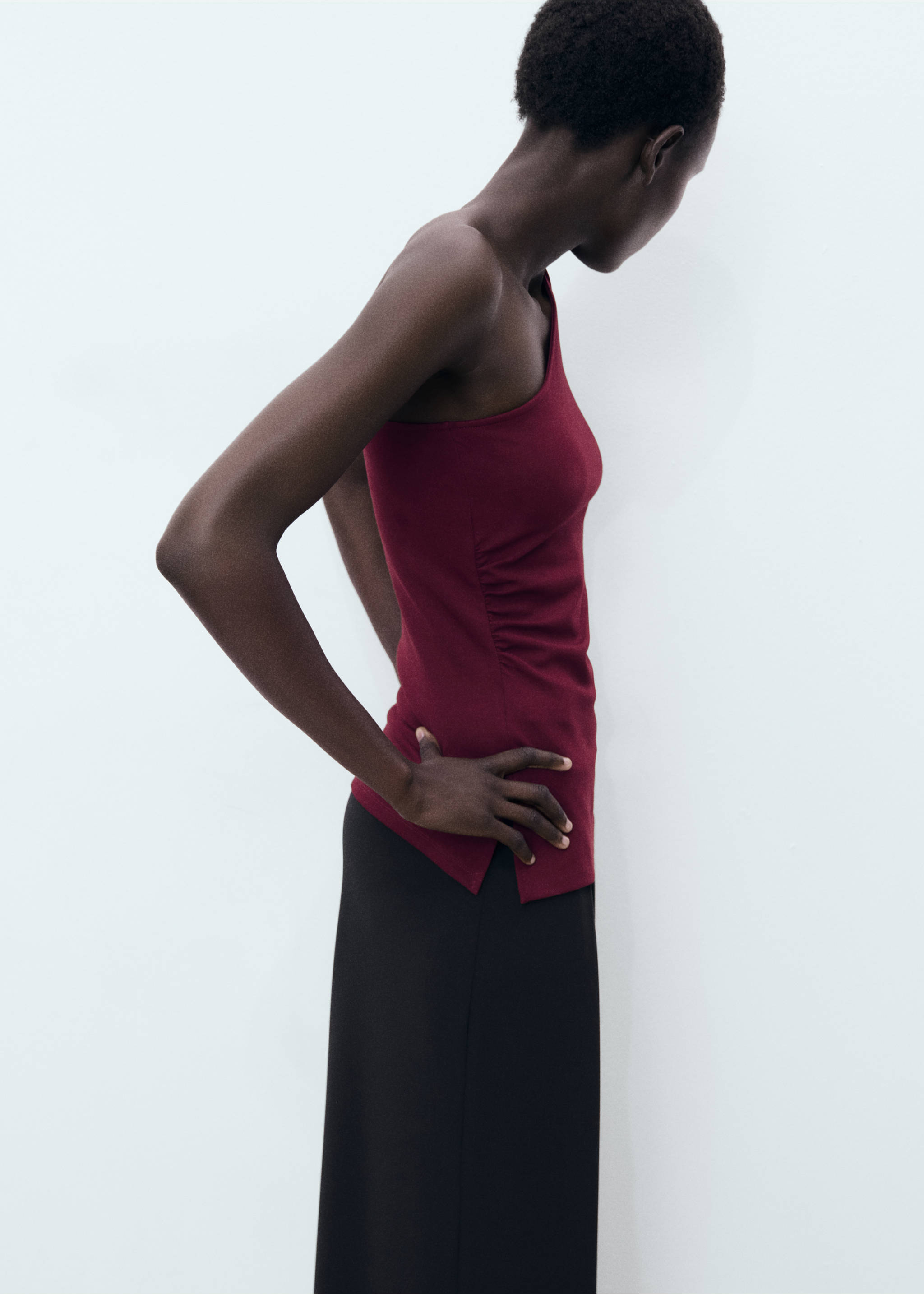 Asymmetrical draped top - Medium plane, Burgundy. Ref: 17031269-00.