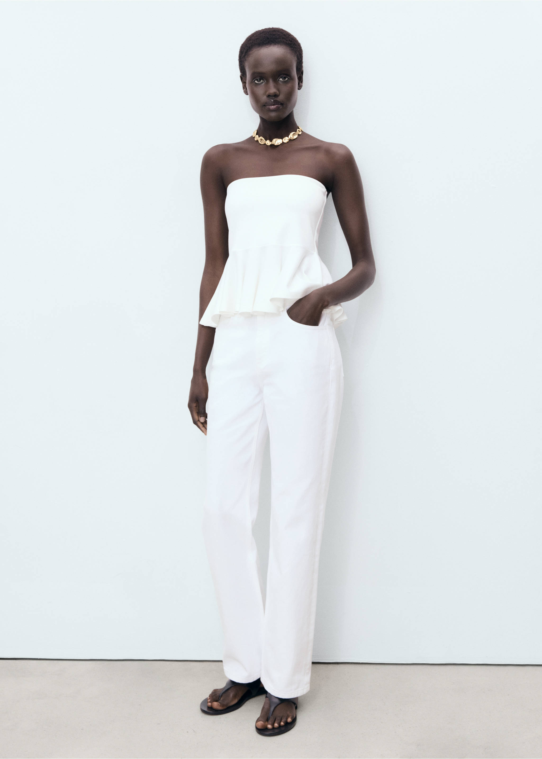 Strapless peplum top - General plane, White. Ref: 17031270-00.