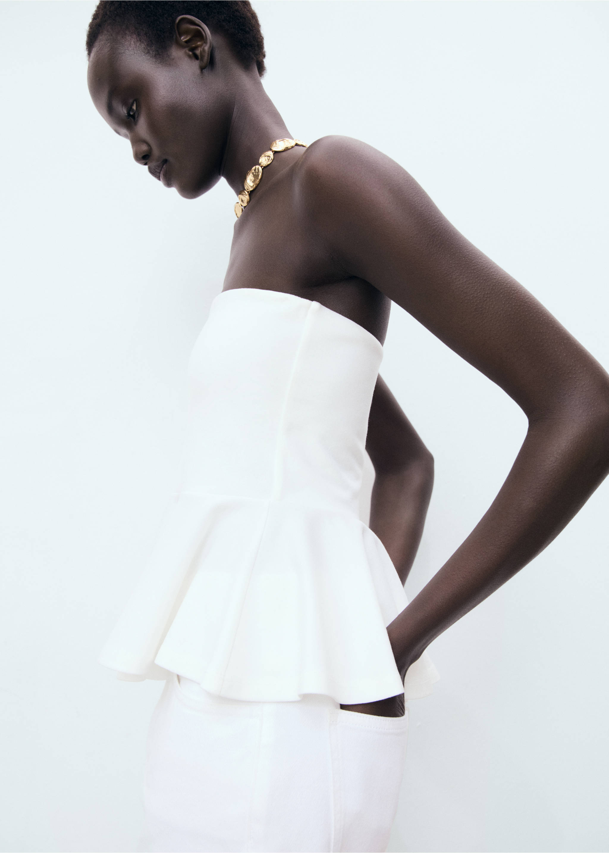 Strapless peplum top - Medium plane, White. Ref: 17031270-00.