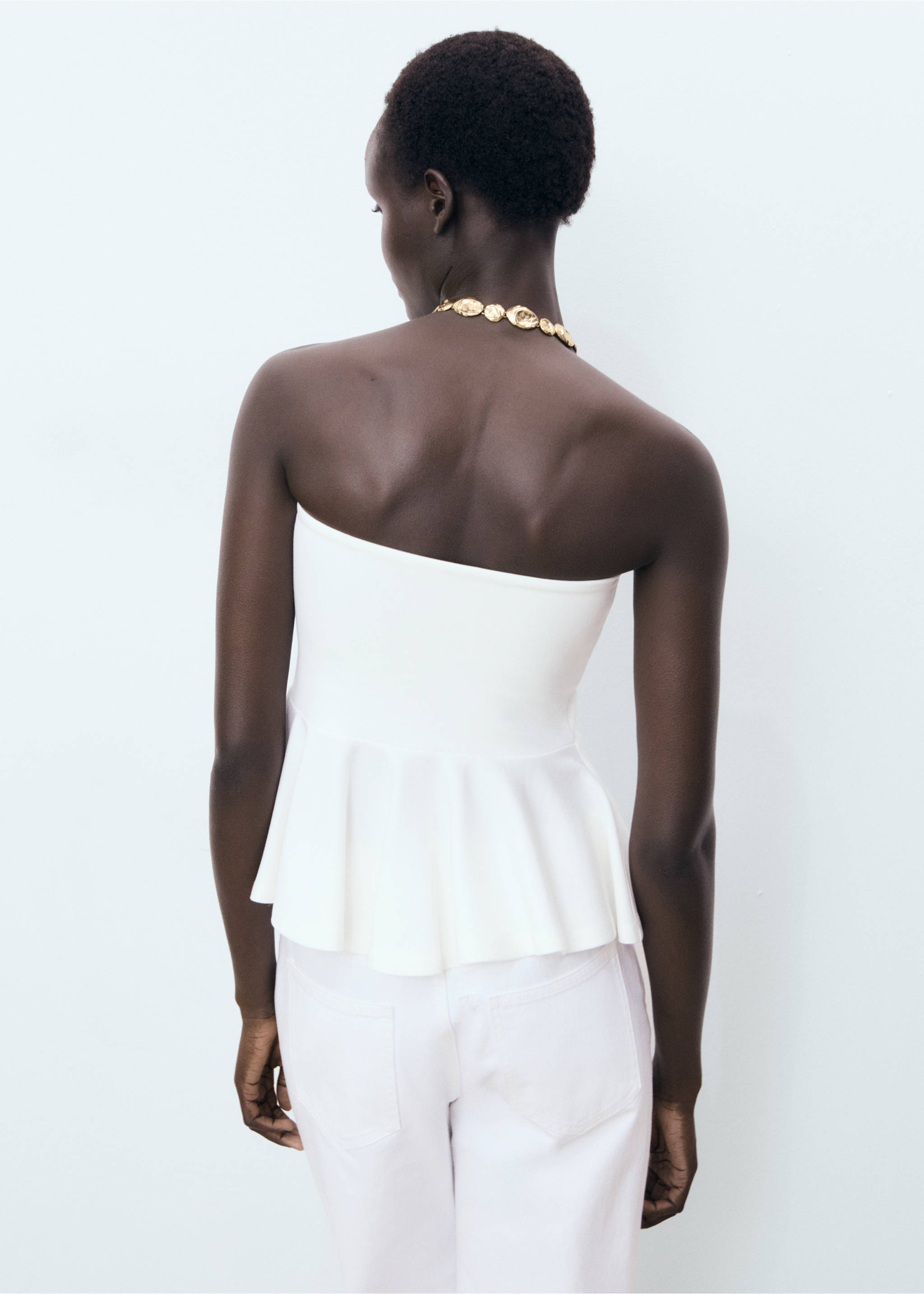 Strapless peplum top - Reverse of the article, White. Ref: 17031270-00.