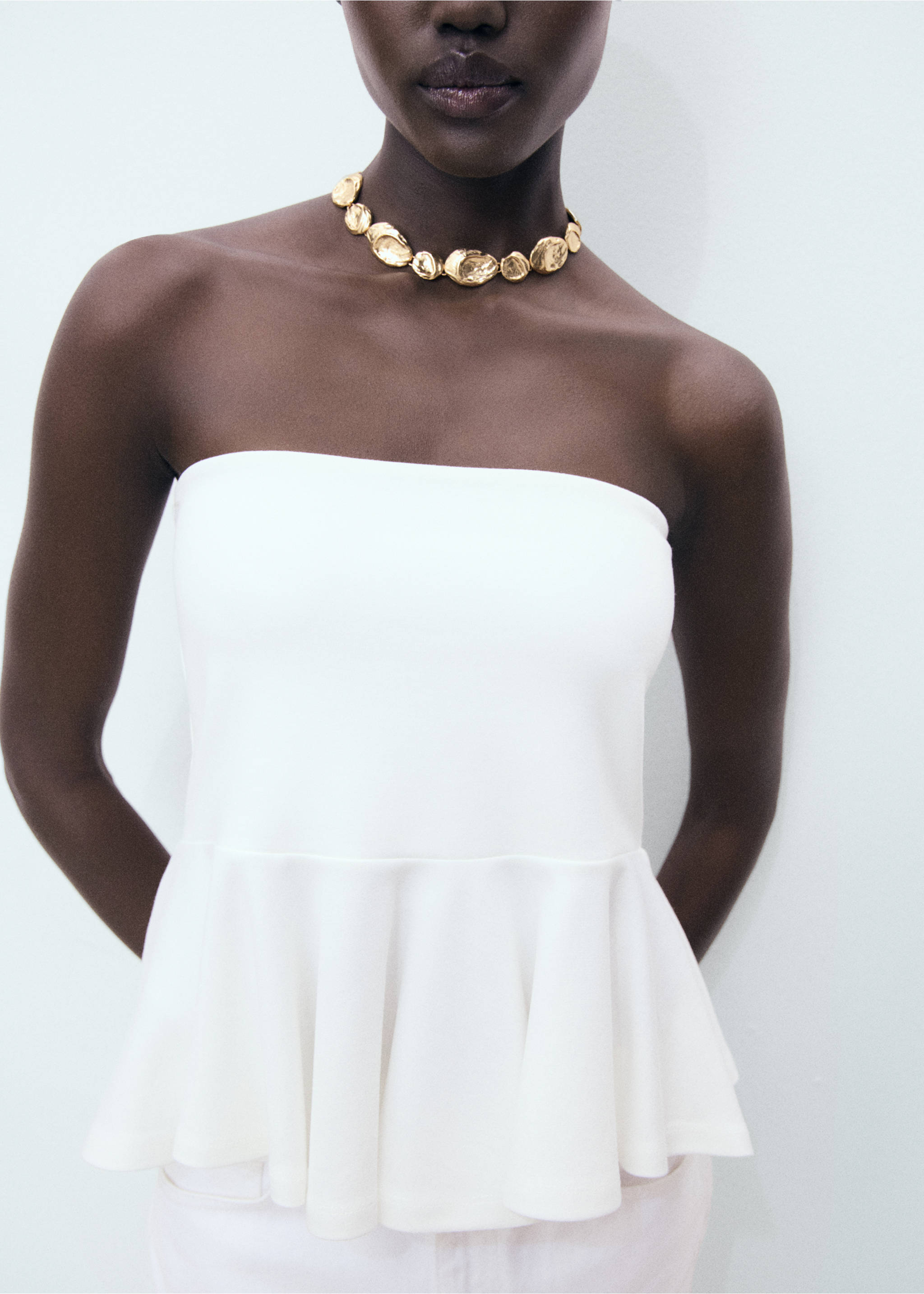 Strapless peplum top - Details of the article 6, White. Ref: 17031270-00.