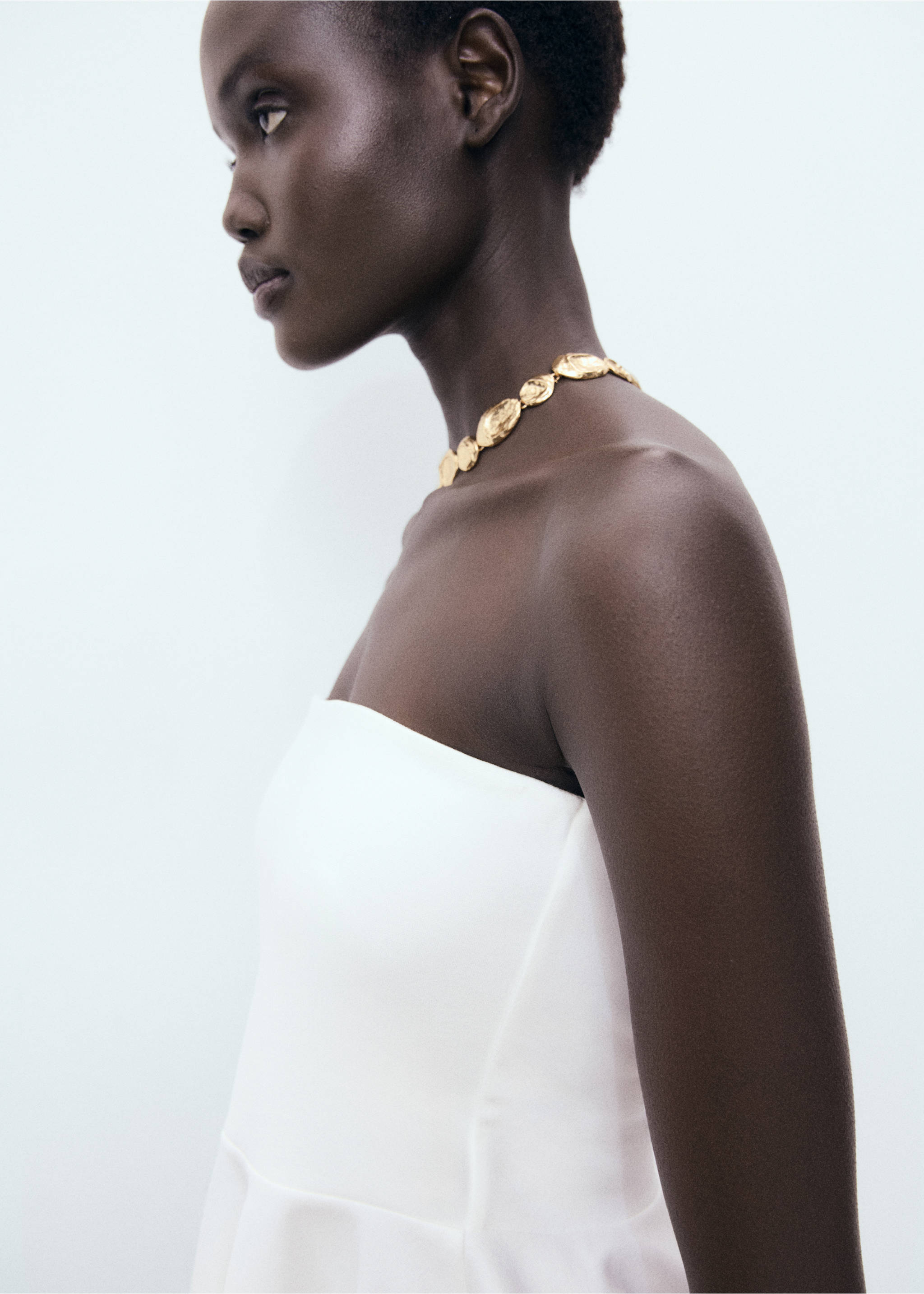 Strapless peplum top - Details of the article 2, White. Ref: 17031270-00.