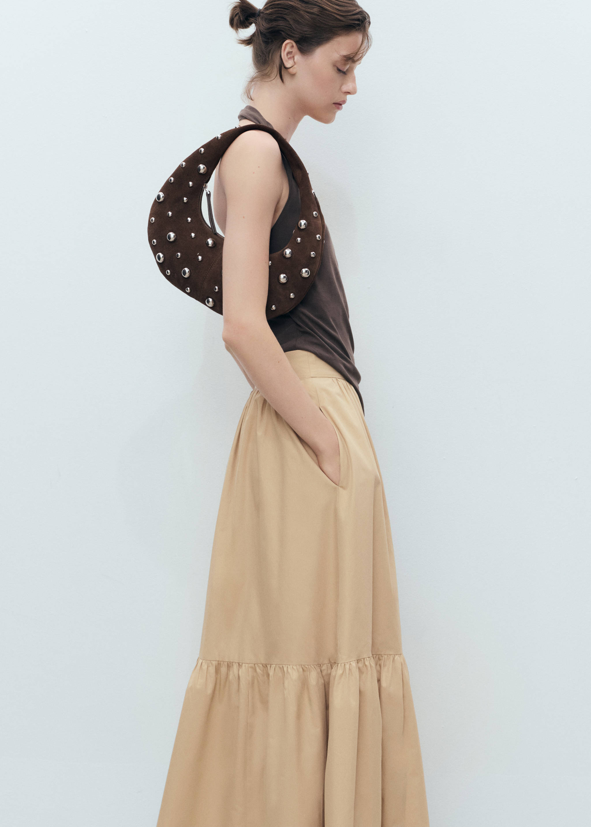 Long cotton A-line skirt - Details of the article 1