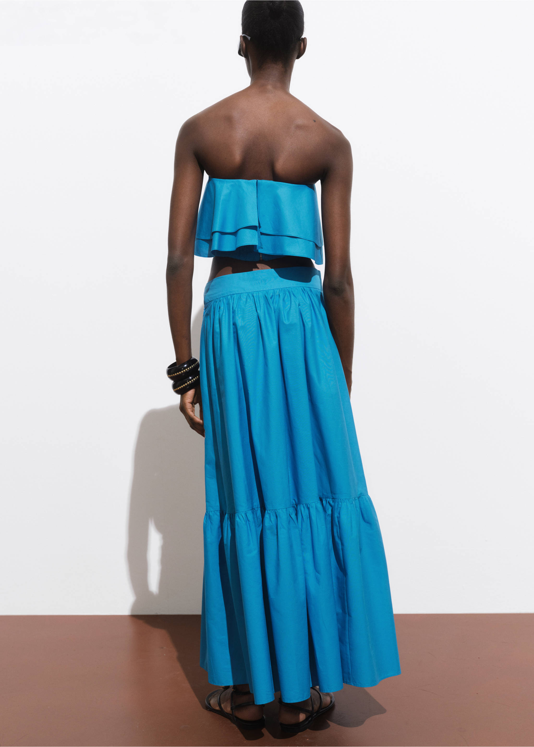 Long cotton A-line skirt - Reverse of the article, Blue. Ref: 17031272-00.