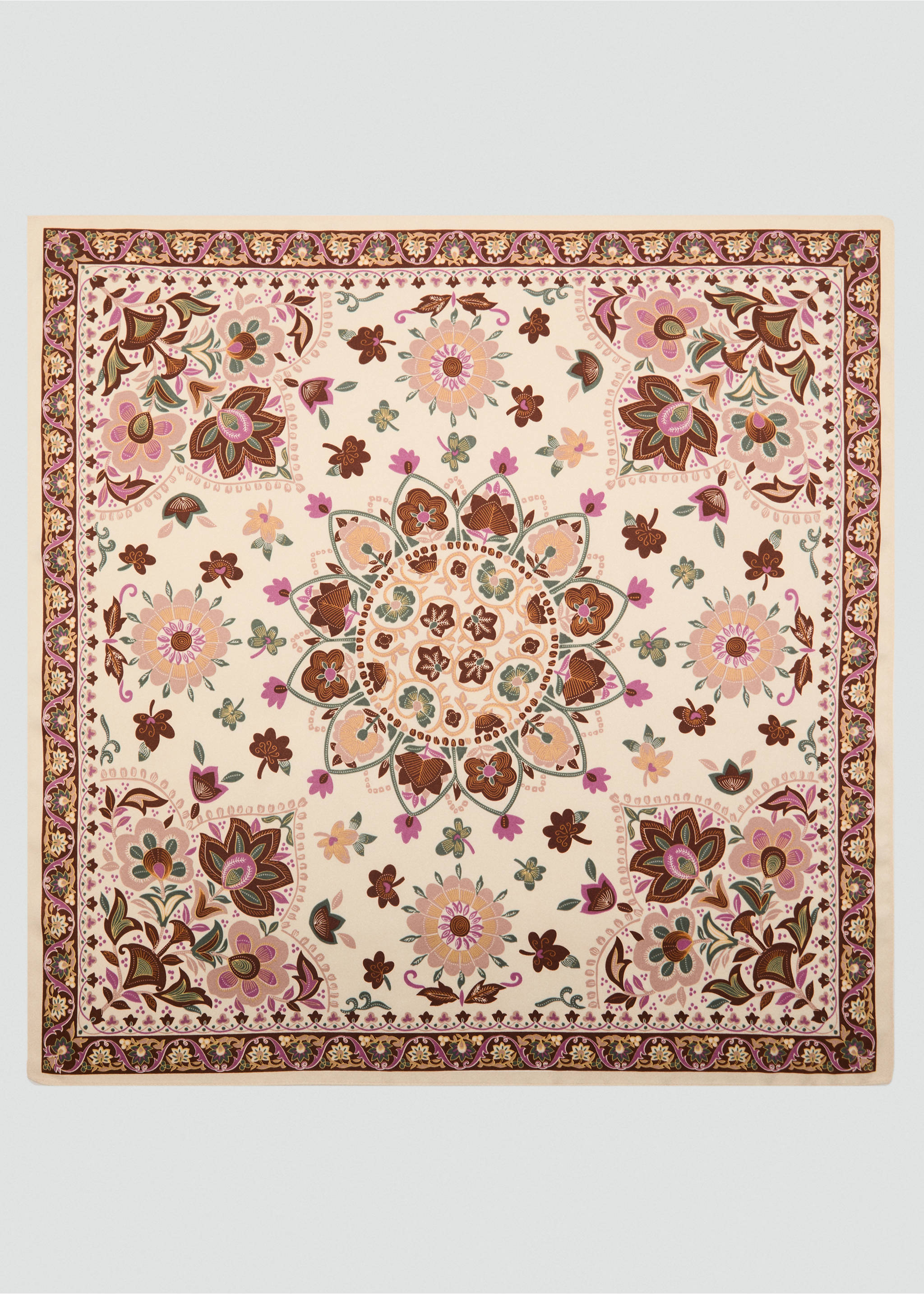 Floral satin scarf - Article without model, Ecru. Ref: 17031290-00.