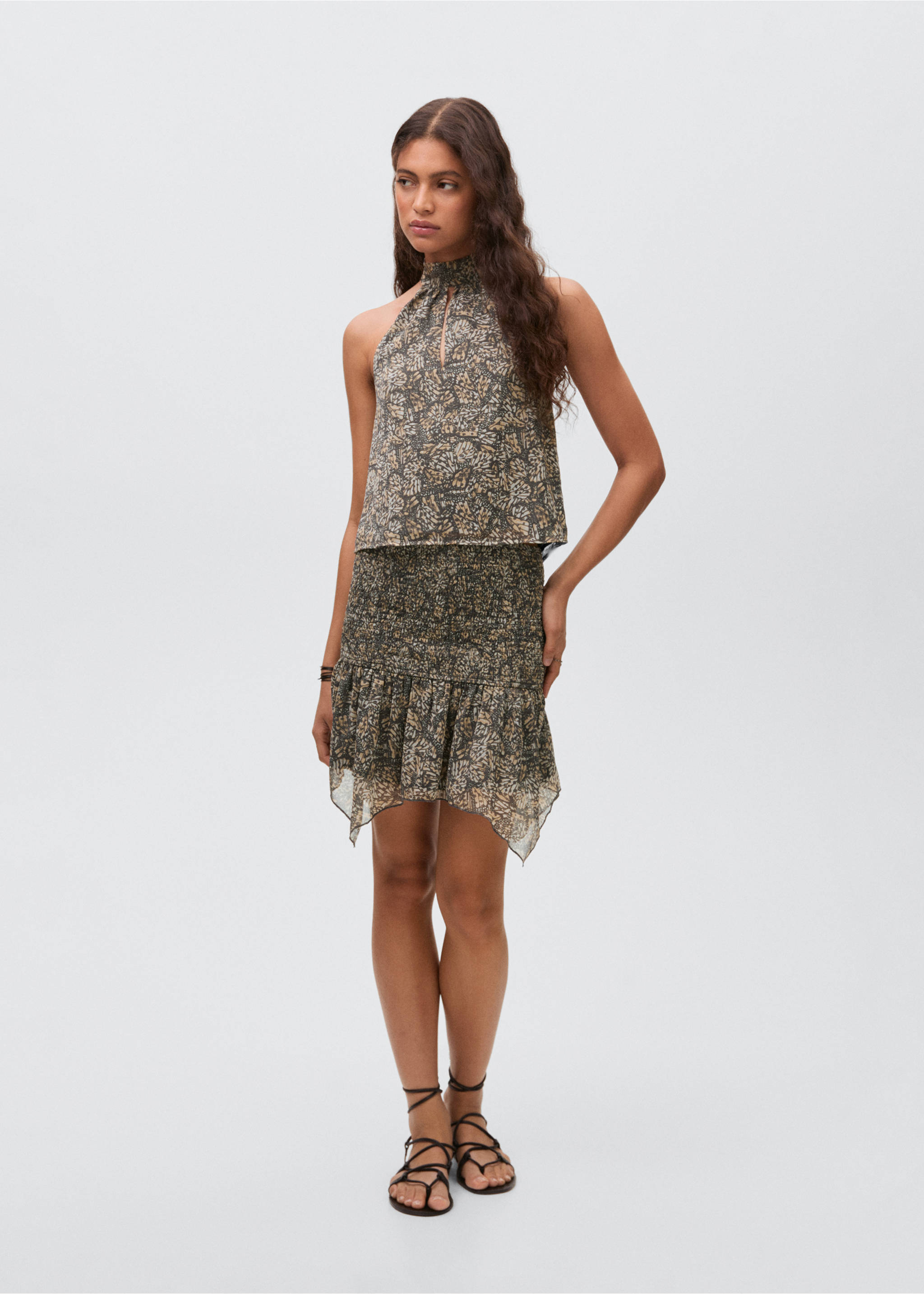 Halter-neck printed top - Details of the article 2, Ecru. Ref: 17031515-00.