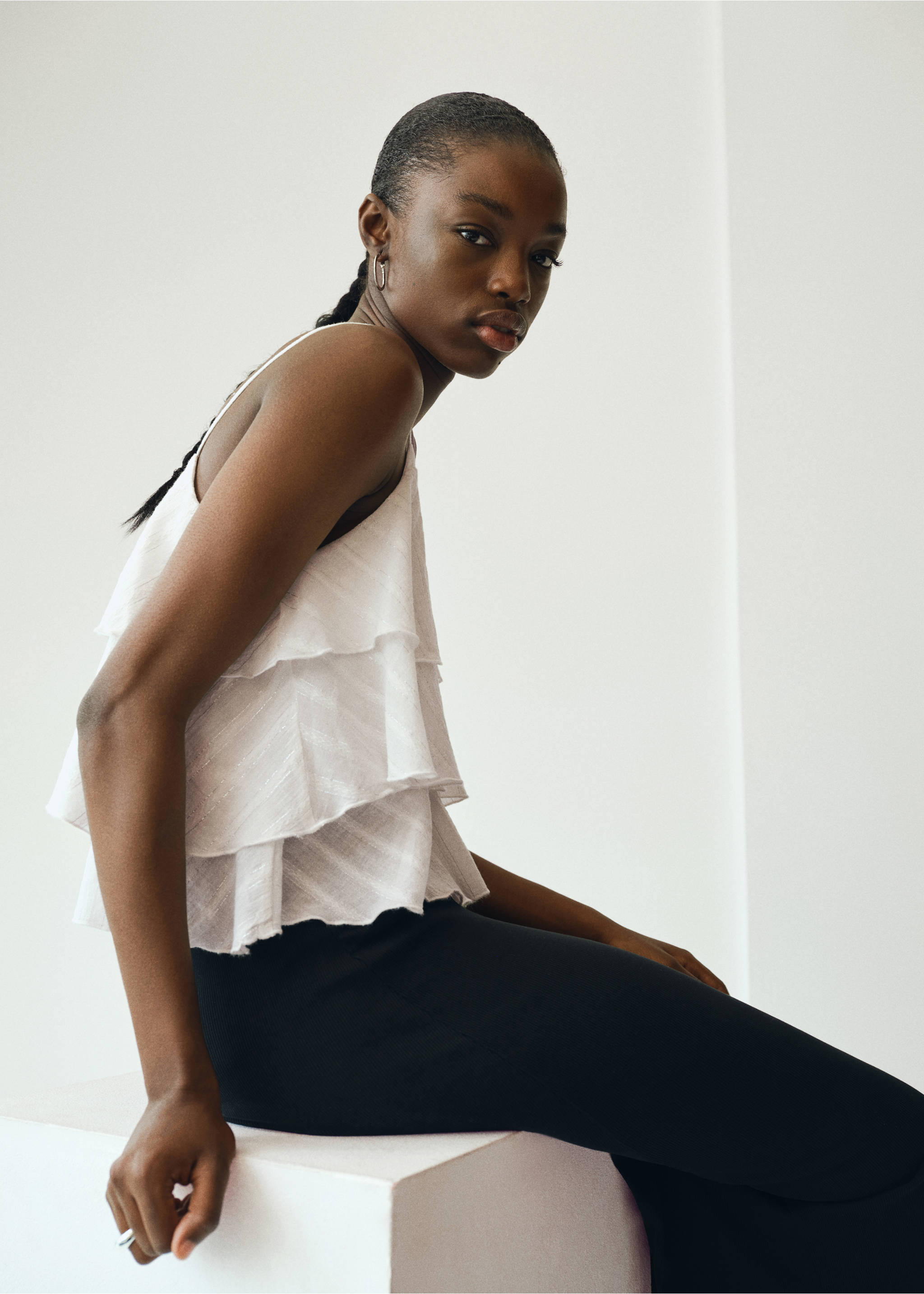 Lurex ruffled top - Details of the article 2, Off White. Ref: 17031518-00.