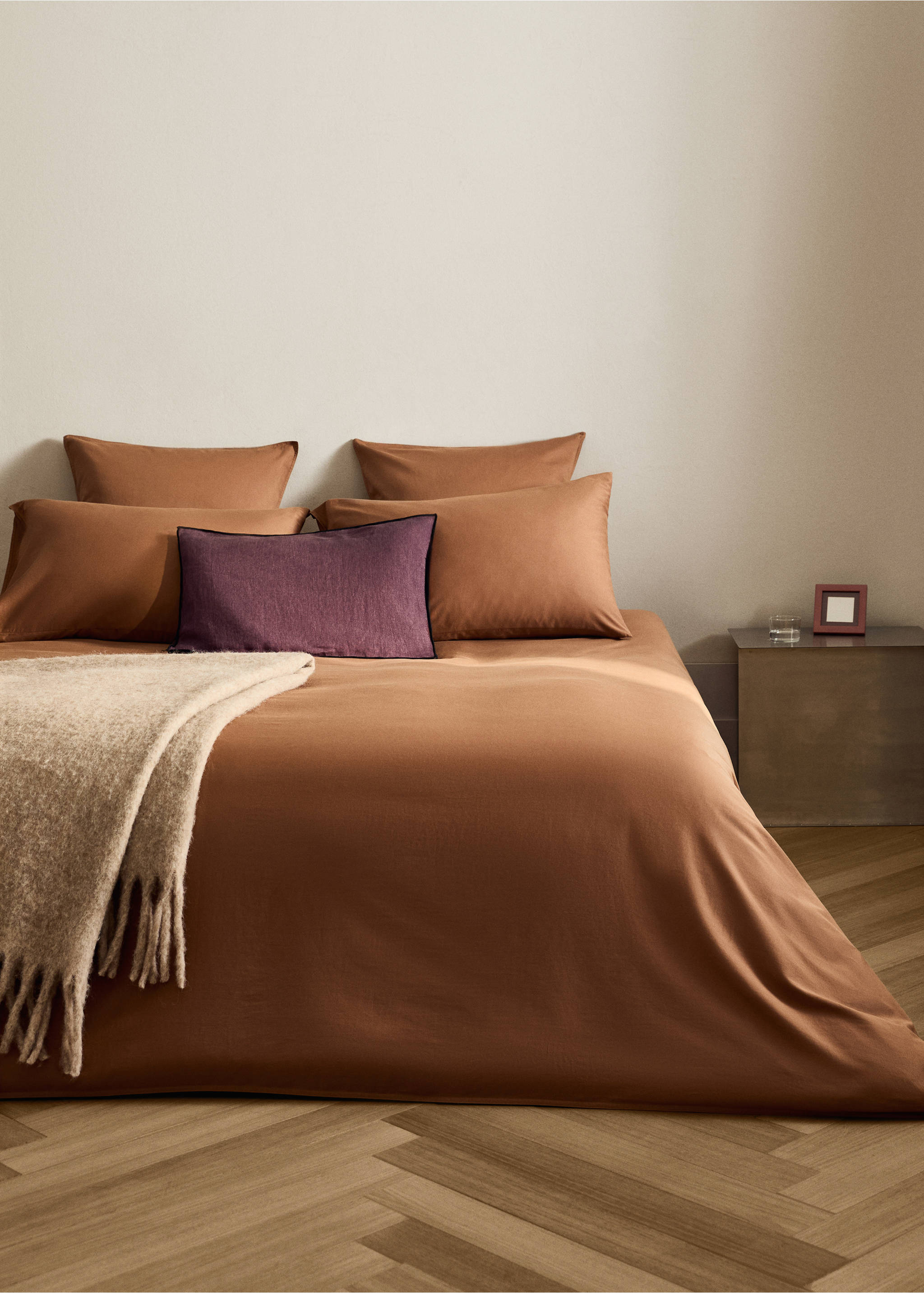 Washed satin cotton duvet cover with double stitching Single bed - General plane, Burnt Orange. Ref: 17031537-00.