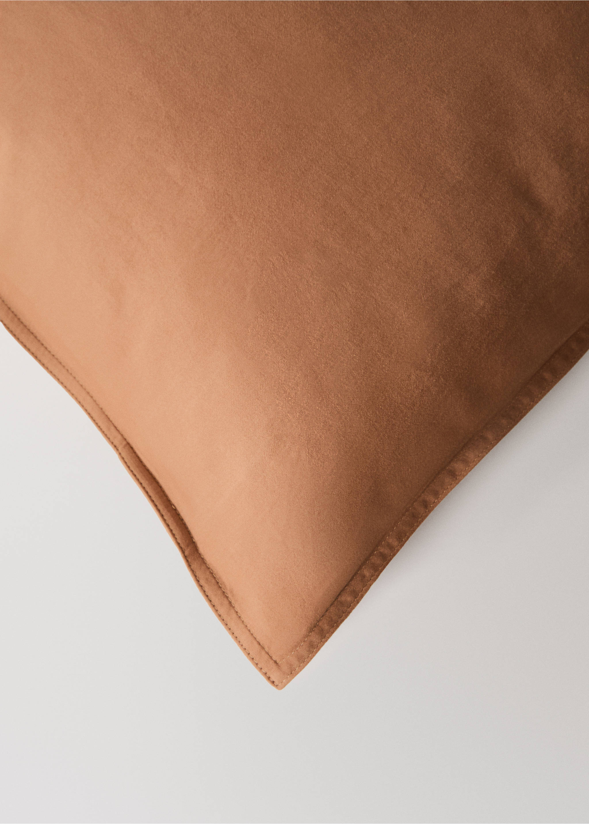 Washed satin cotton duvet cover with double stitching Single bed - Details of the article 3, Burnt Orange. Ref: 17031537-00.