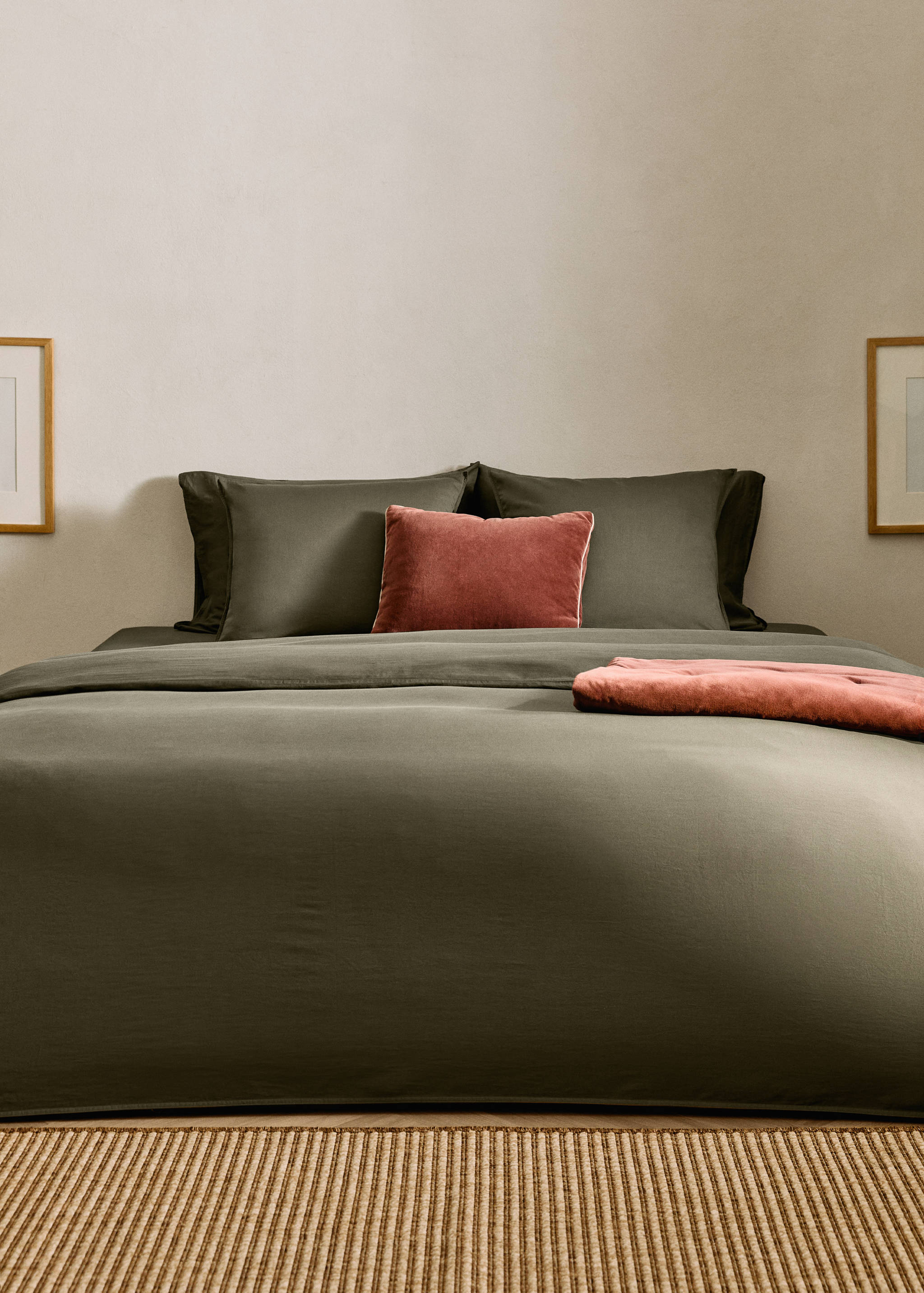 Washed satin cotton duvet cover with double stitching Single bed - General plane