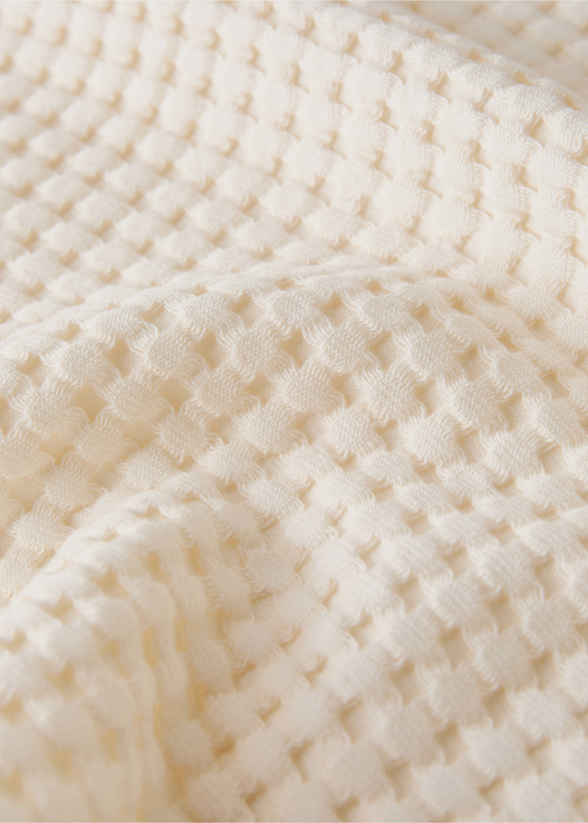 Cotton waffle hand towel - Details of the article 2, Vanilla. Ref: 17031589-00.