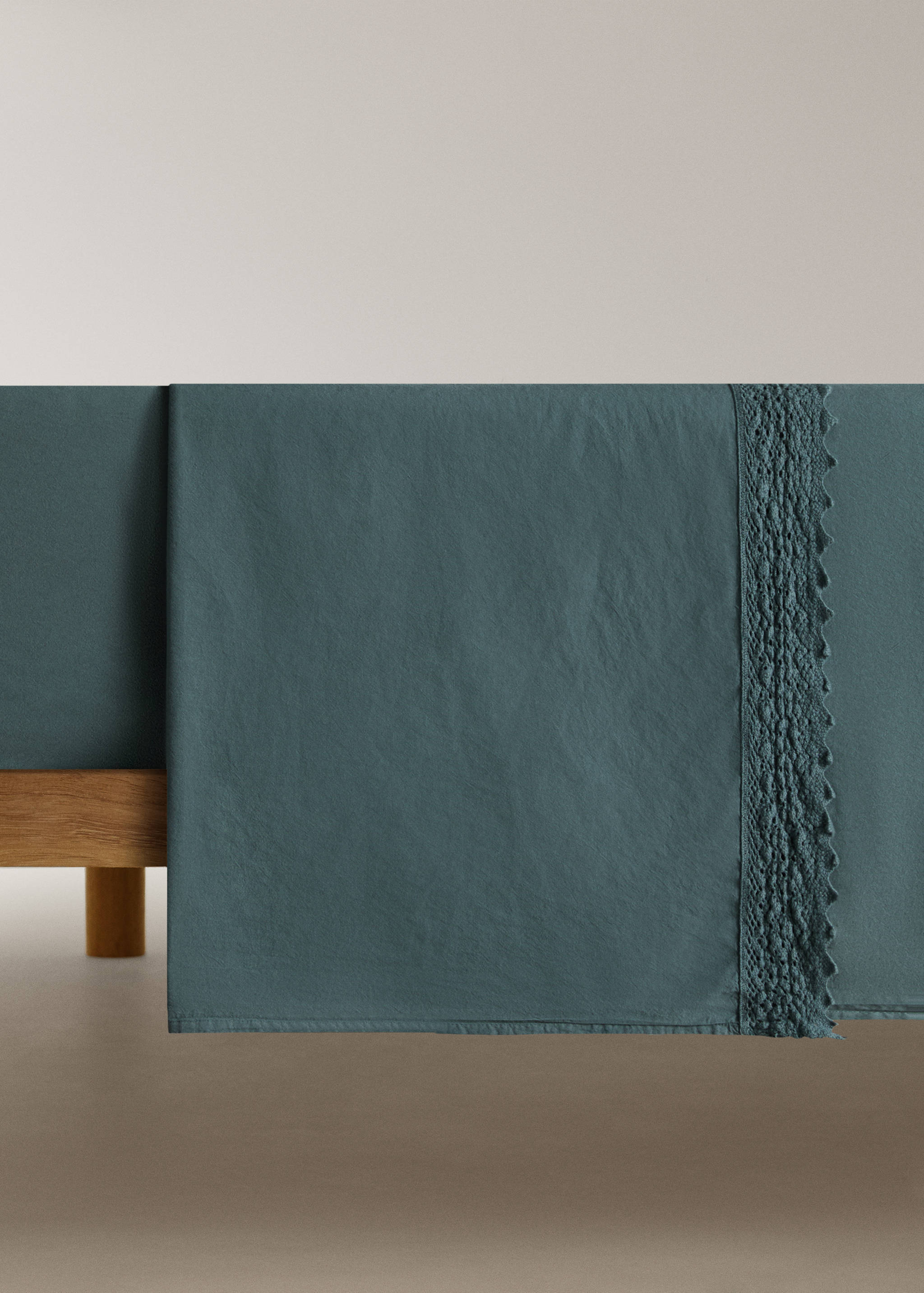 Drap plat percale de coton lavé dentelle lit 150/160 cm - Article sans modèle