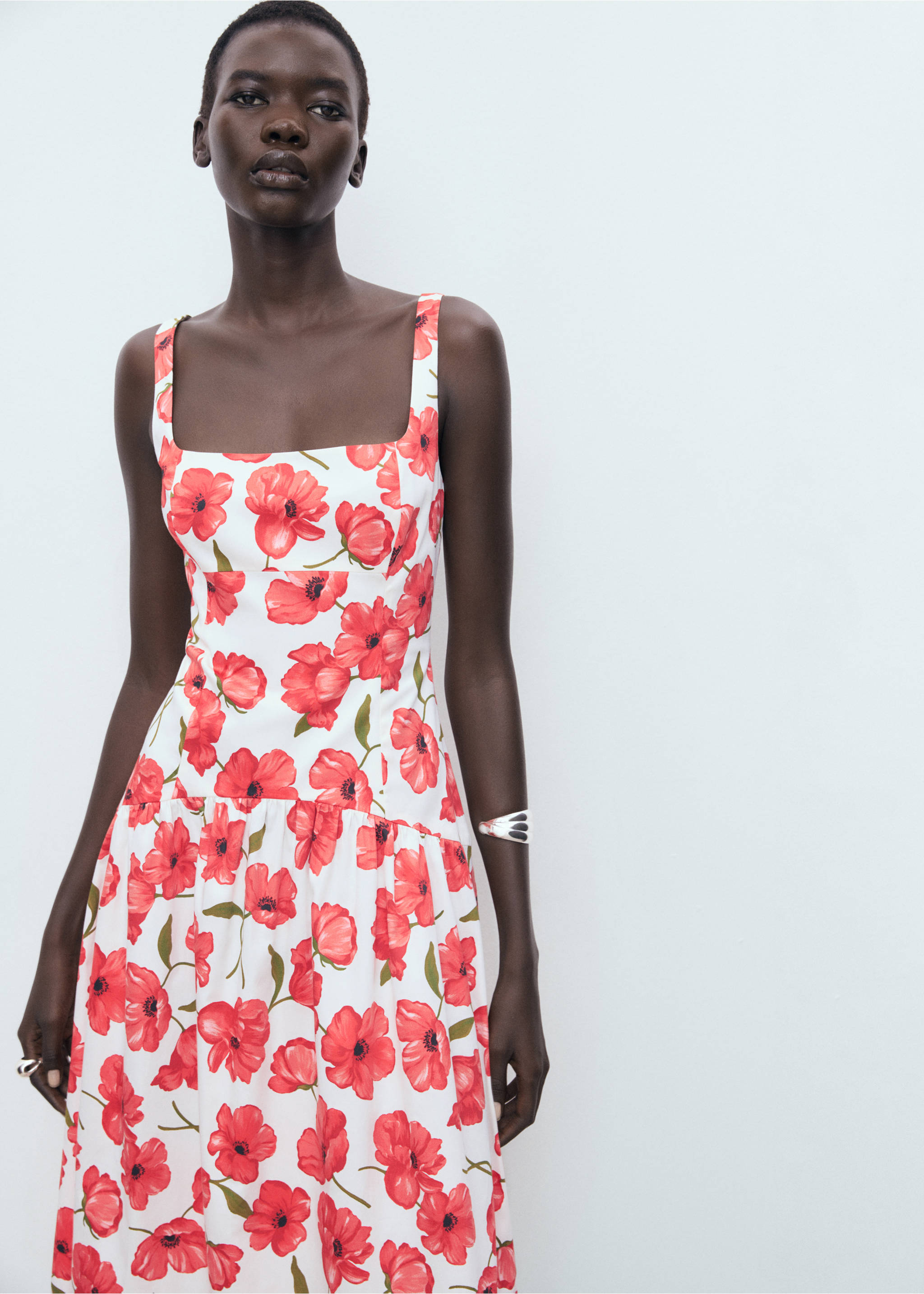 Flared cotton dress - Medium plane, Off White. Ref: 17032538-00.
