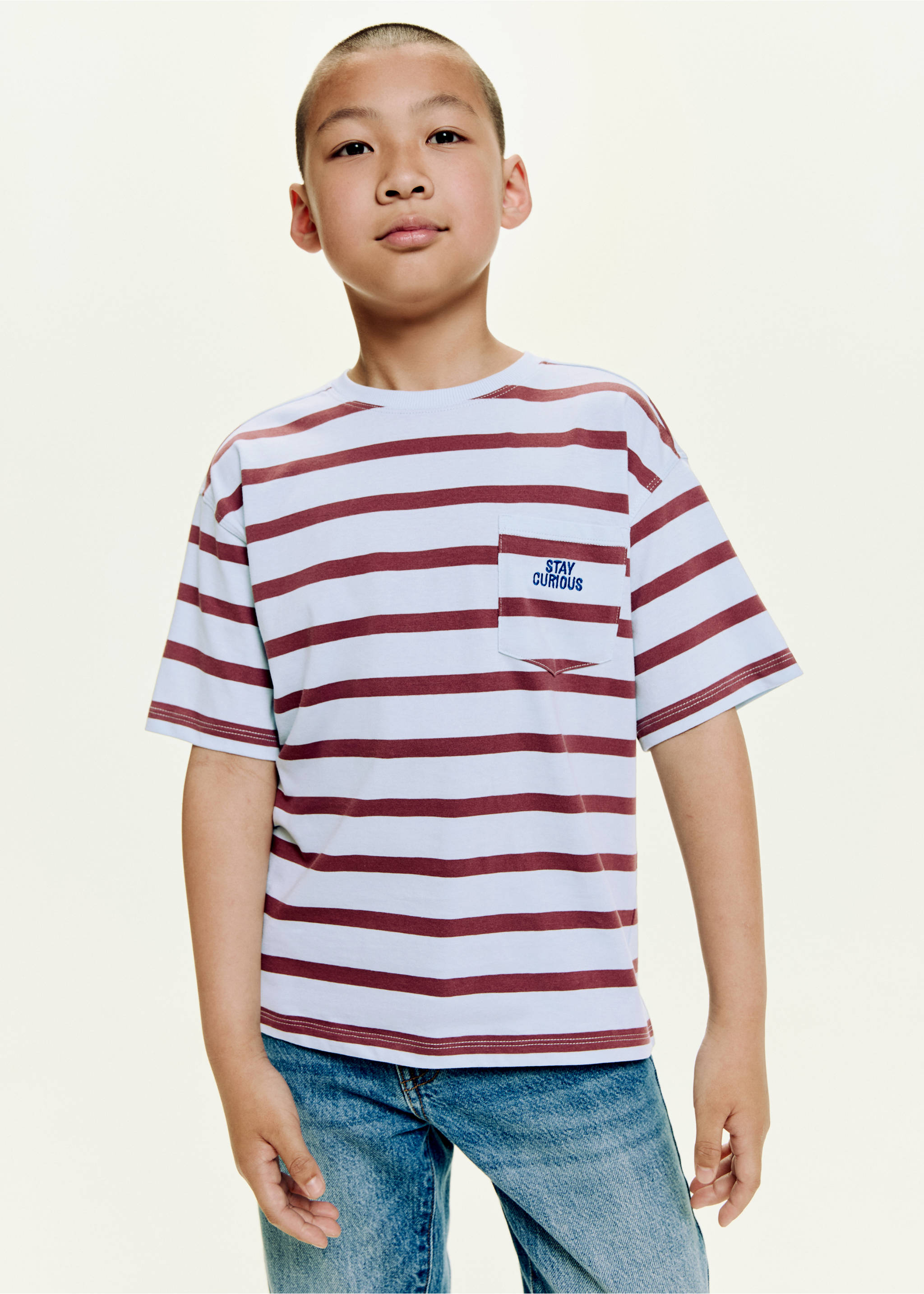 Striped t-shirt with embroidered detail - Medium plane, Sky Blue. Ref: 17032541-00.