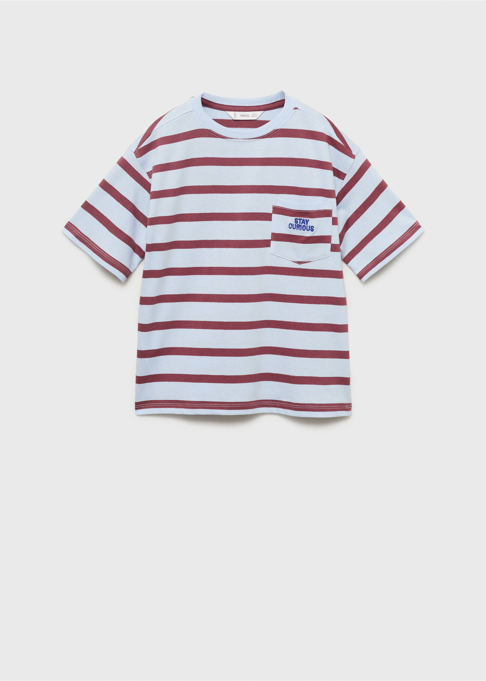 Striped t-shirt with embroidered detail - Article without model, Sky Blue. Ref: 17032541-00.