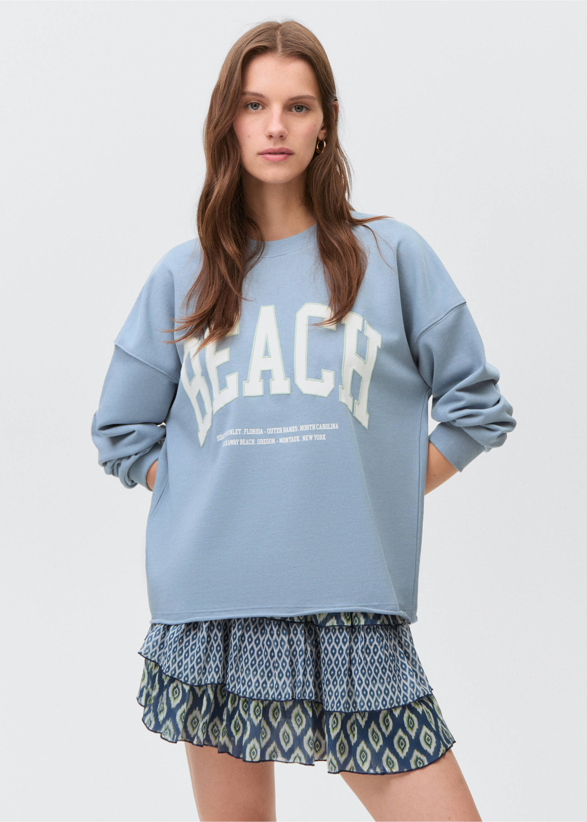 Printed cotton sweatshirt - Medium plane, Blue. Ref: 17032899-00.