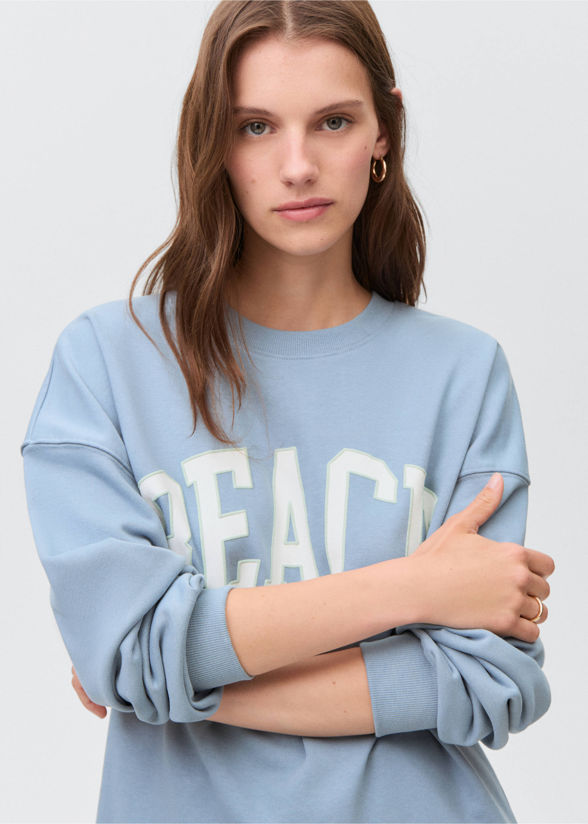 Printed cotton sweatshirt - Details of the article 1, Blue. Ref: 17032899-00.