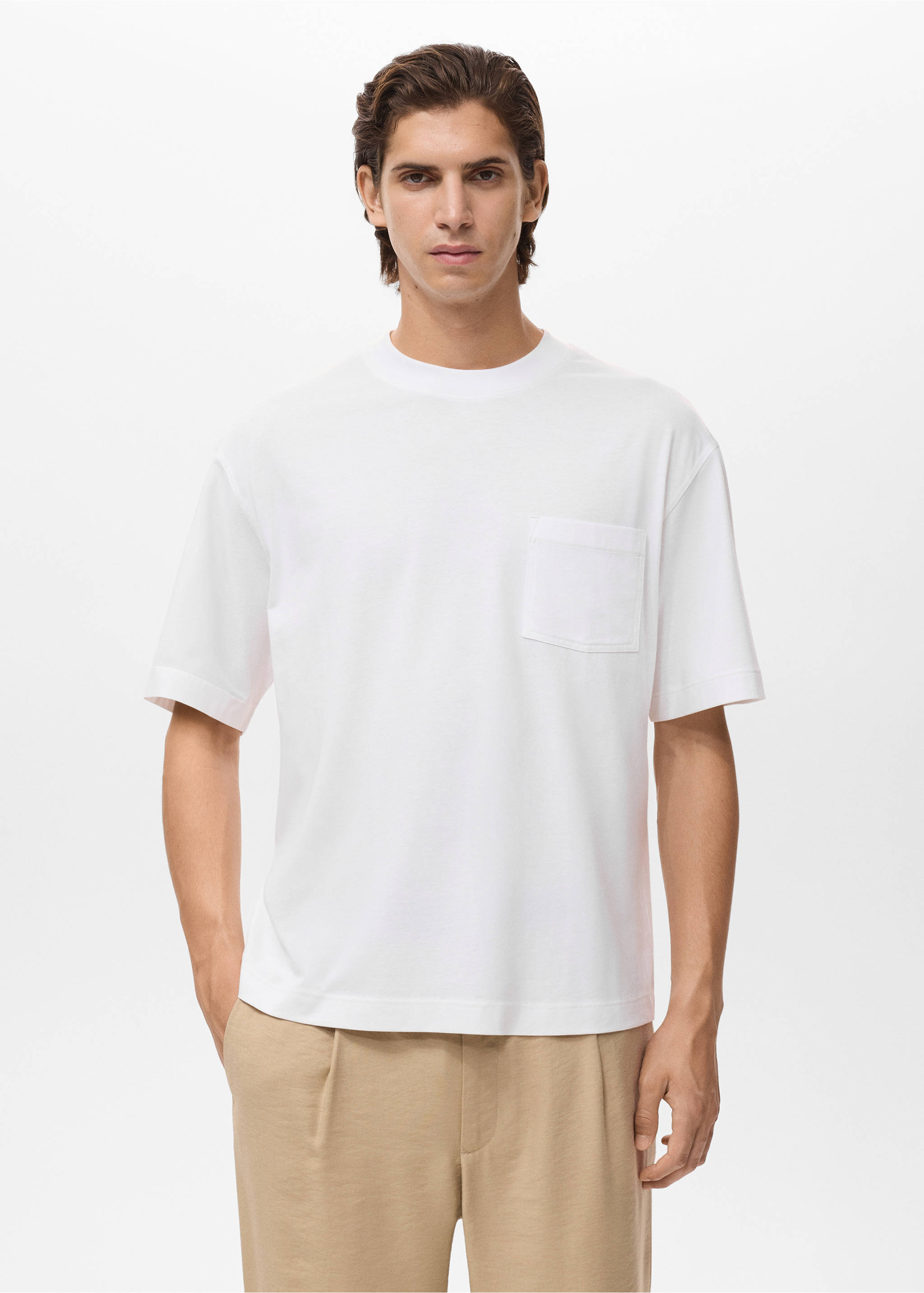 T-shirt 100% cotton boxy fit pocket - Medium plane, Off White. Ref: 17032900-00.