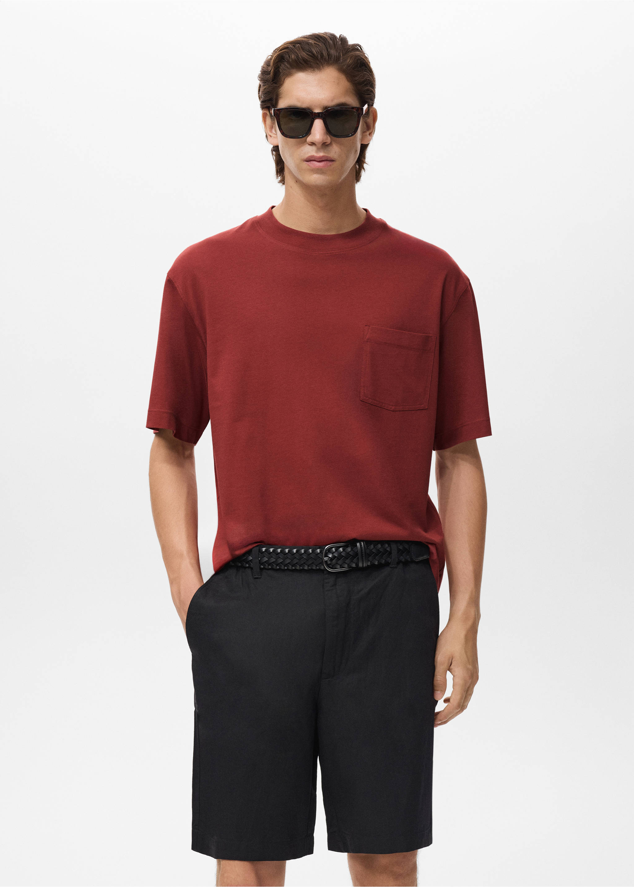 T-shirt 100% cotton boxy fit pocket - Medium plane, Cherry. Ref: 17032900-00.