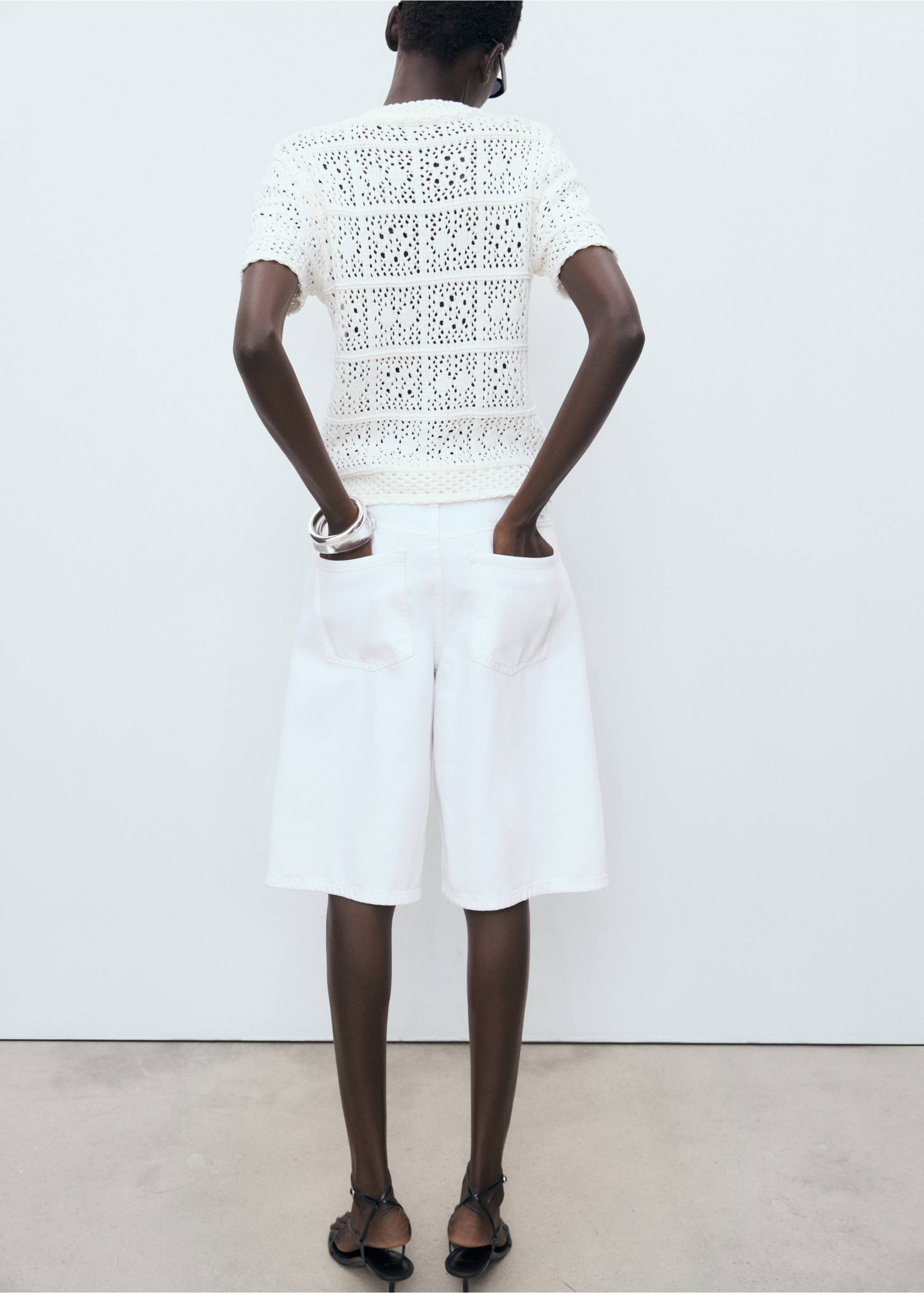 Short-sleeved crochet cardigan - Reverse of the article, White. Ref: 17032904-00.