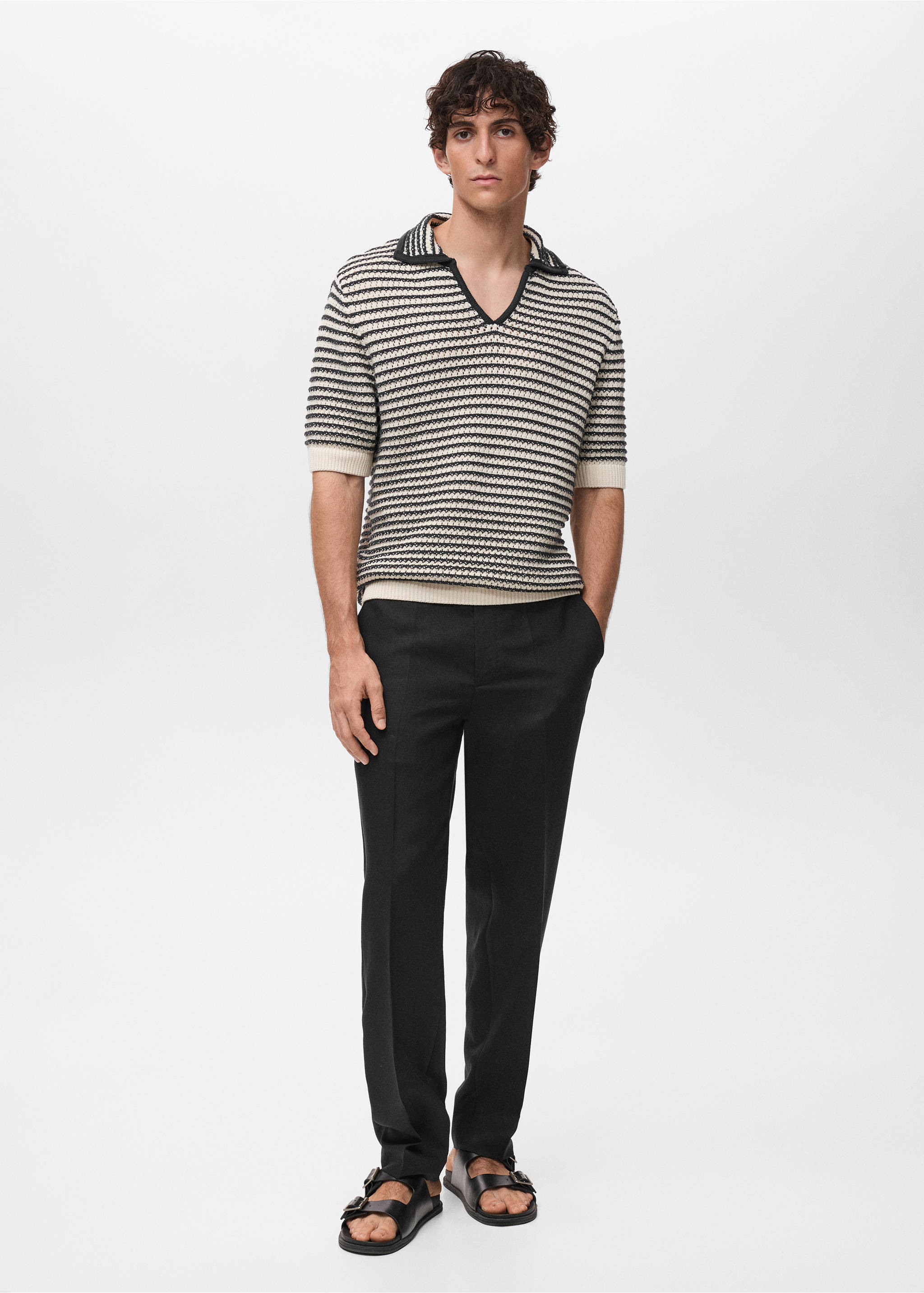 100% cotton polo shirt with striped structure - General plane, Black. Ref: 17032905-00.
