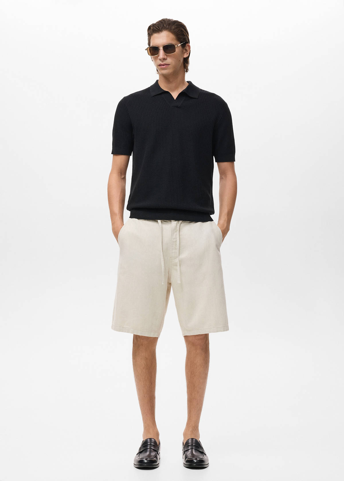 Linen-blend bermuda shorts with drawstring