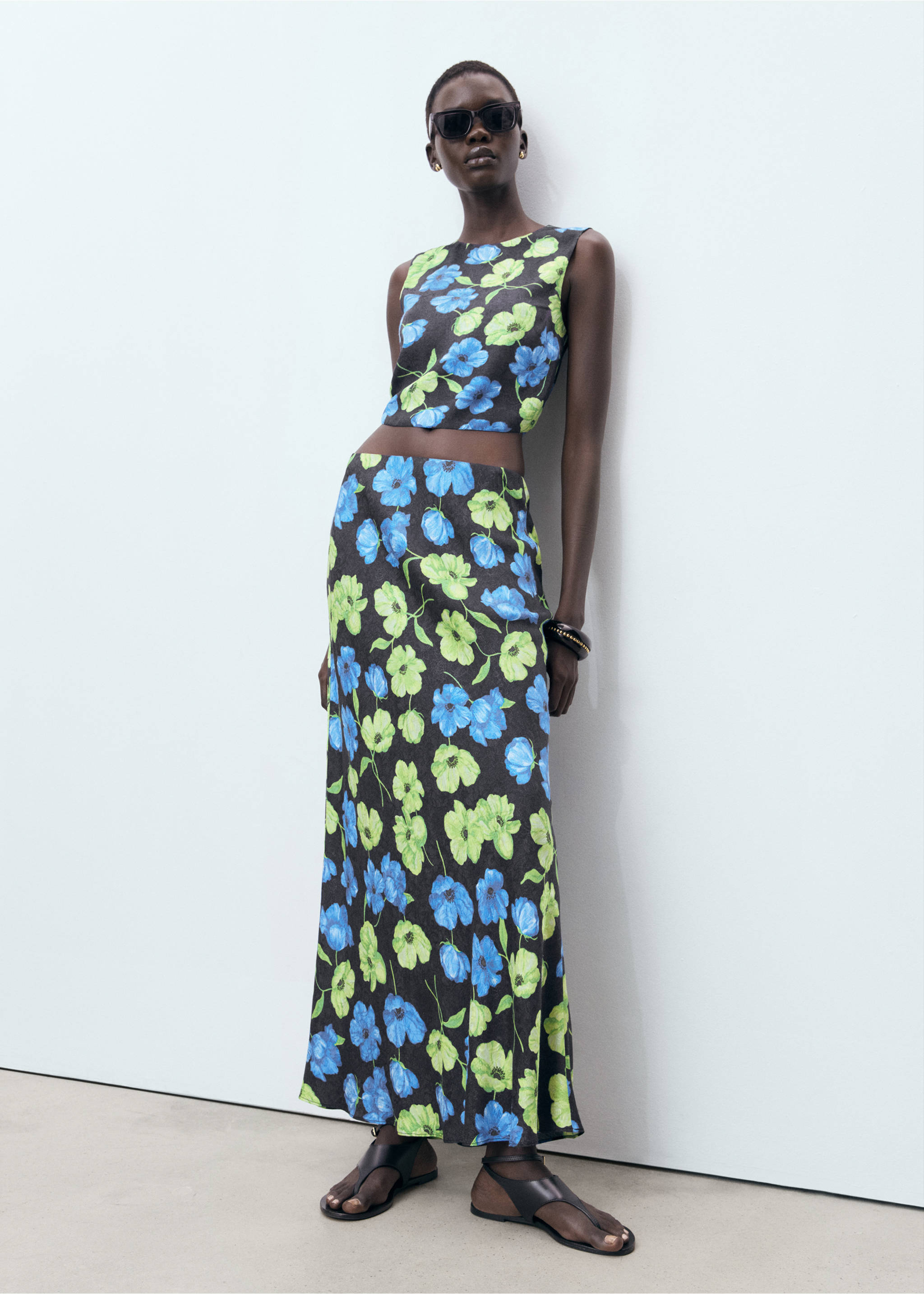 Floral-print long skirt - General plane, Black. Ref: 17032910-00.