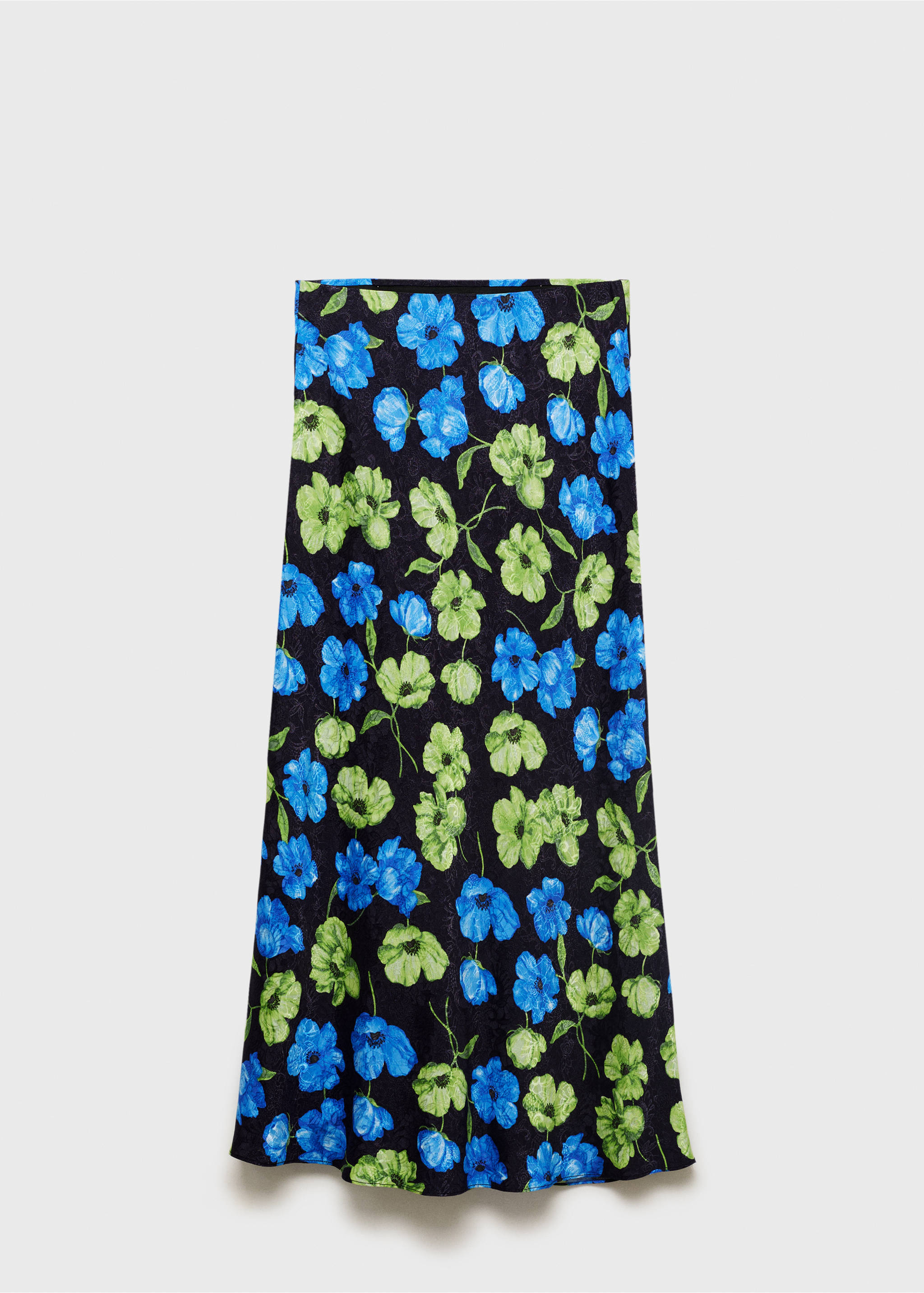 Floral-print long skirt - Article without model, Black. Ref: 17032910-00.