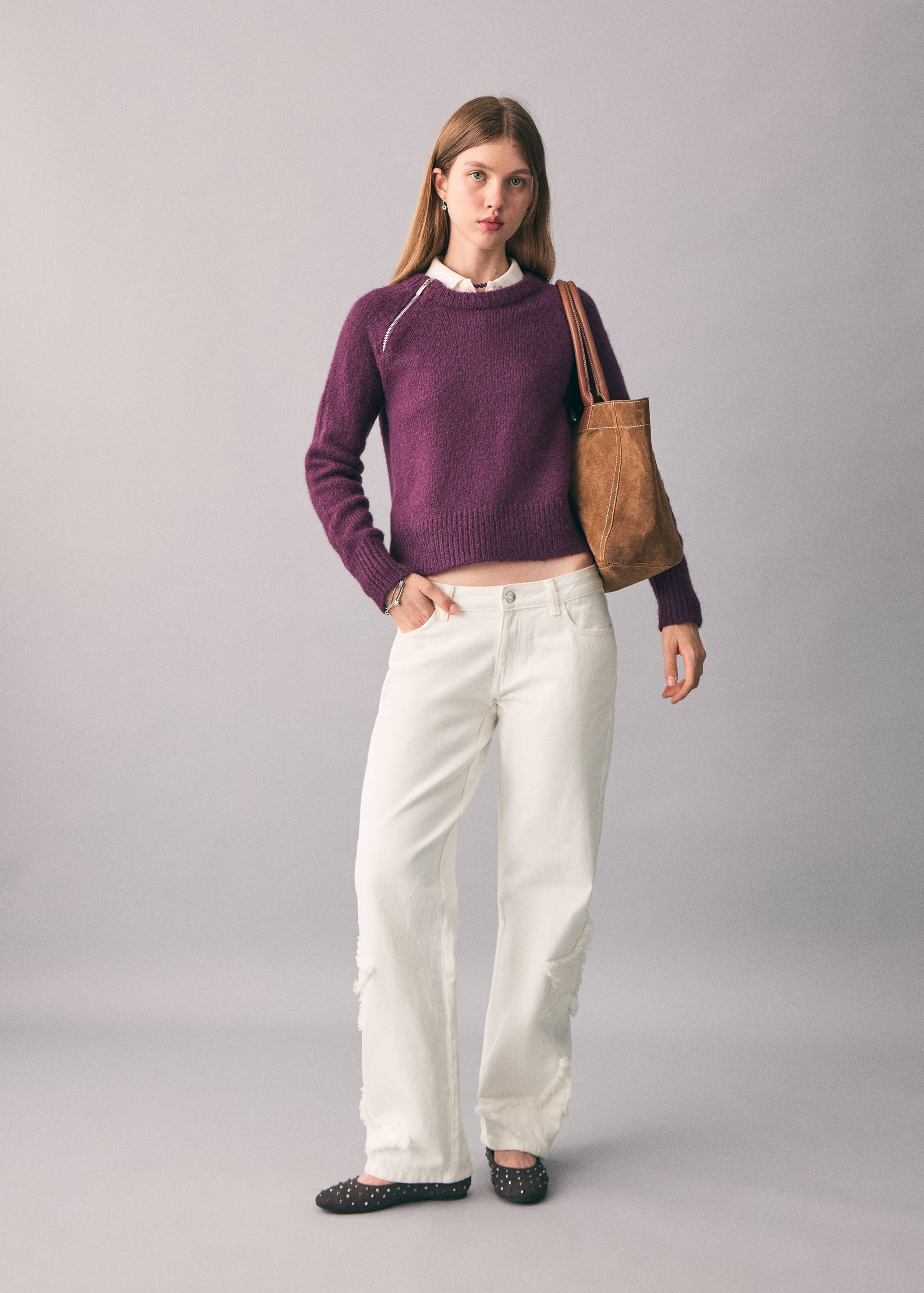 Straight-leg jeans with star embroidery - General plane
