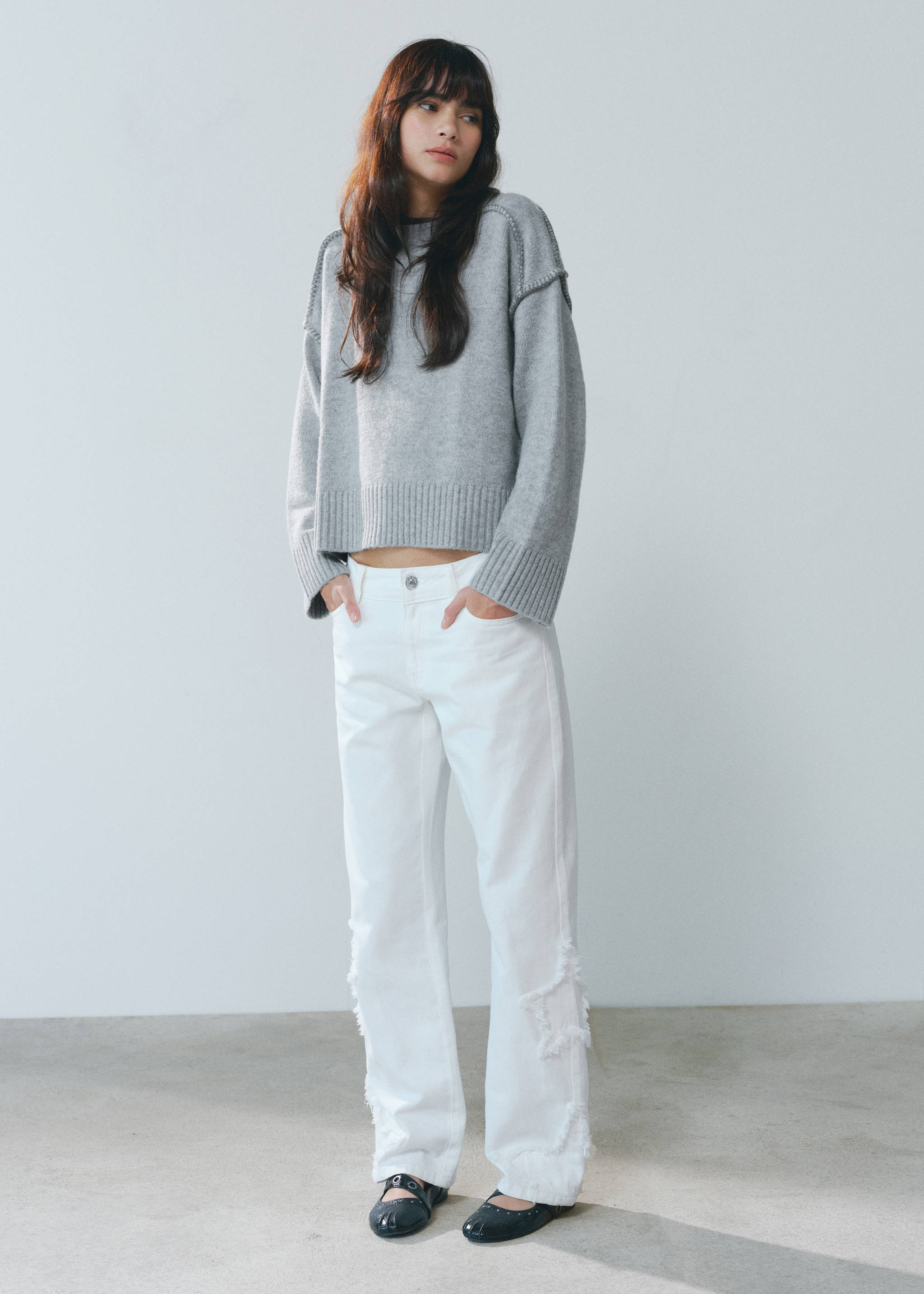 Straight-leg jeans with star embroidery - Details of the article 3