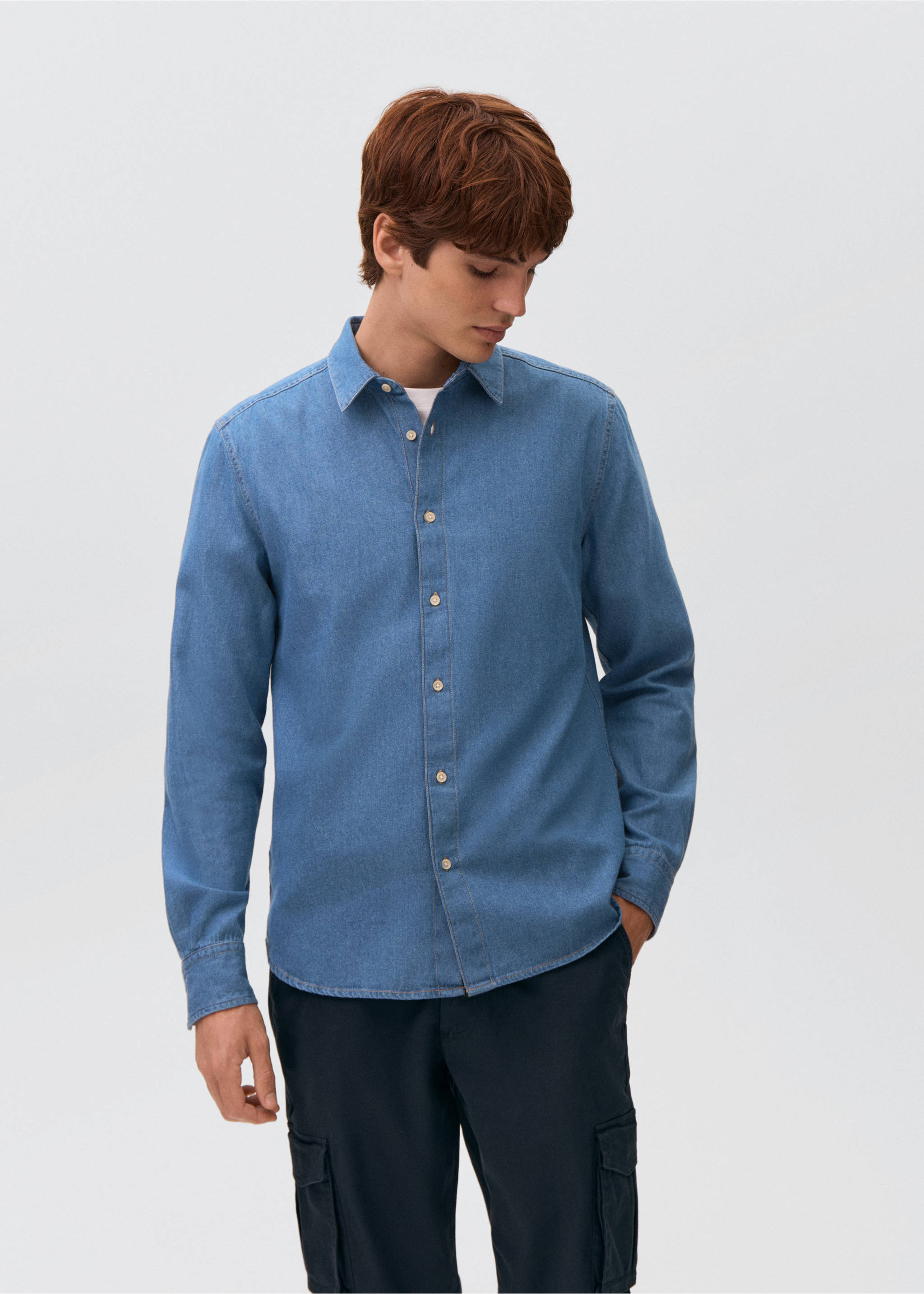Cotton denim shirt - Medium plane, Medium Blue. Ref: 17032917-00.