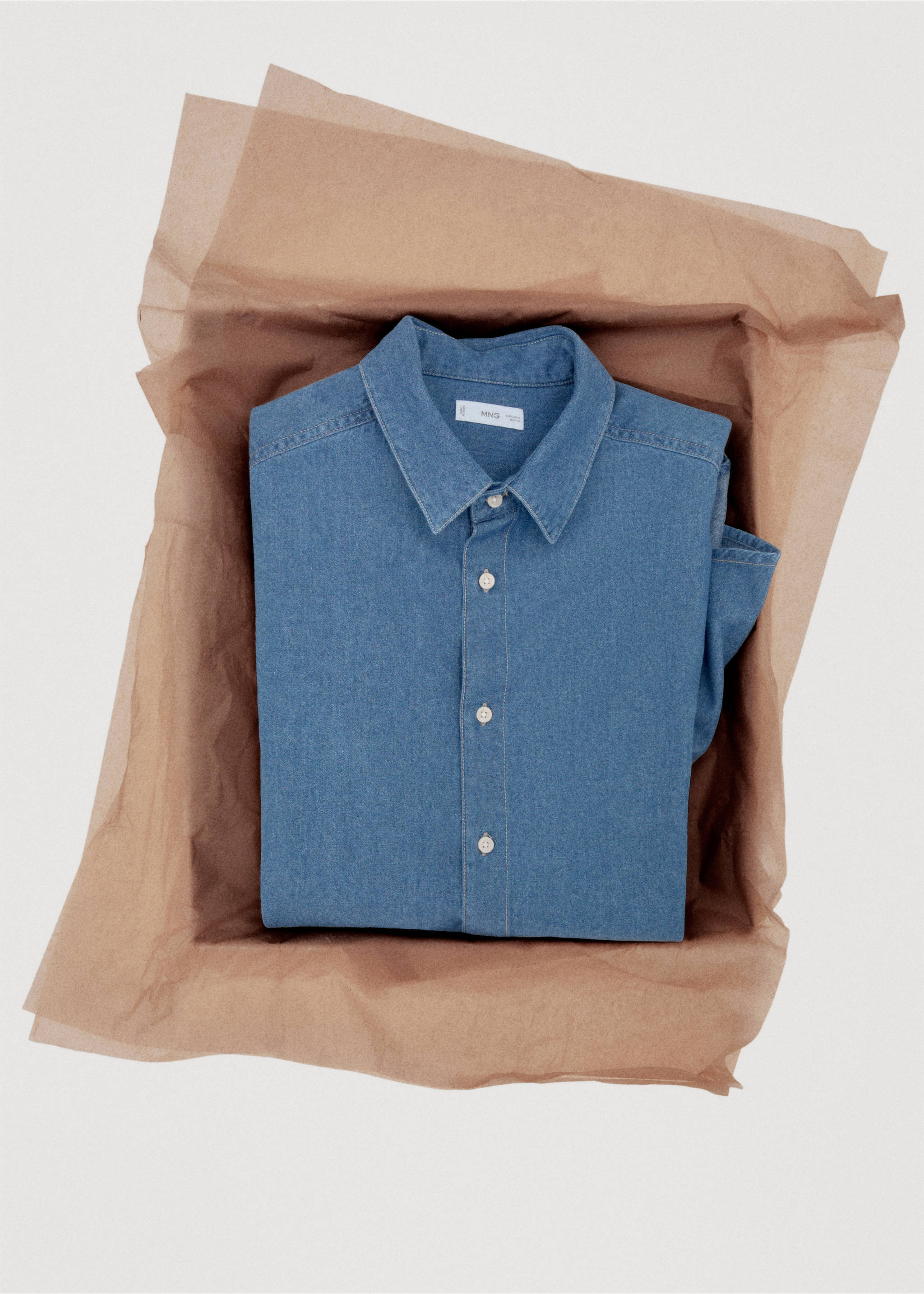 Cotton denim shirt - Details of the article 7, Medium Blue. Ref: 17032917-00.