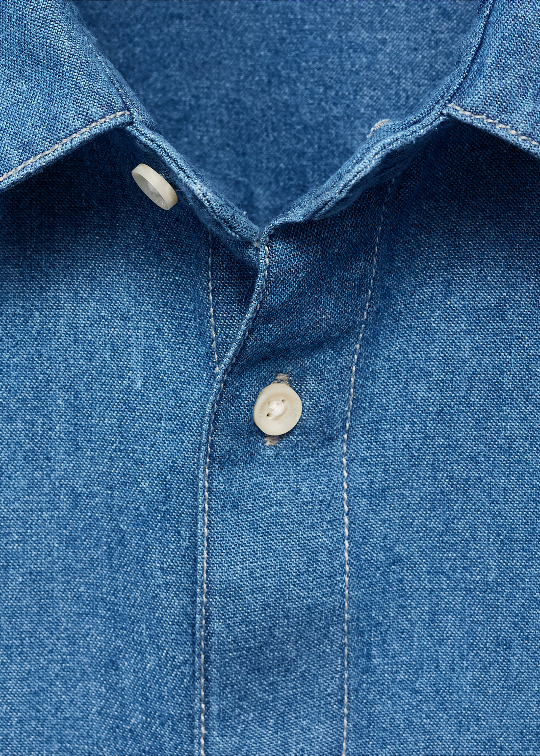 Cotton denim shirt - Details of the article 8, Medium Blue. Ref: 17032917-00.