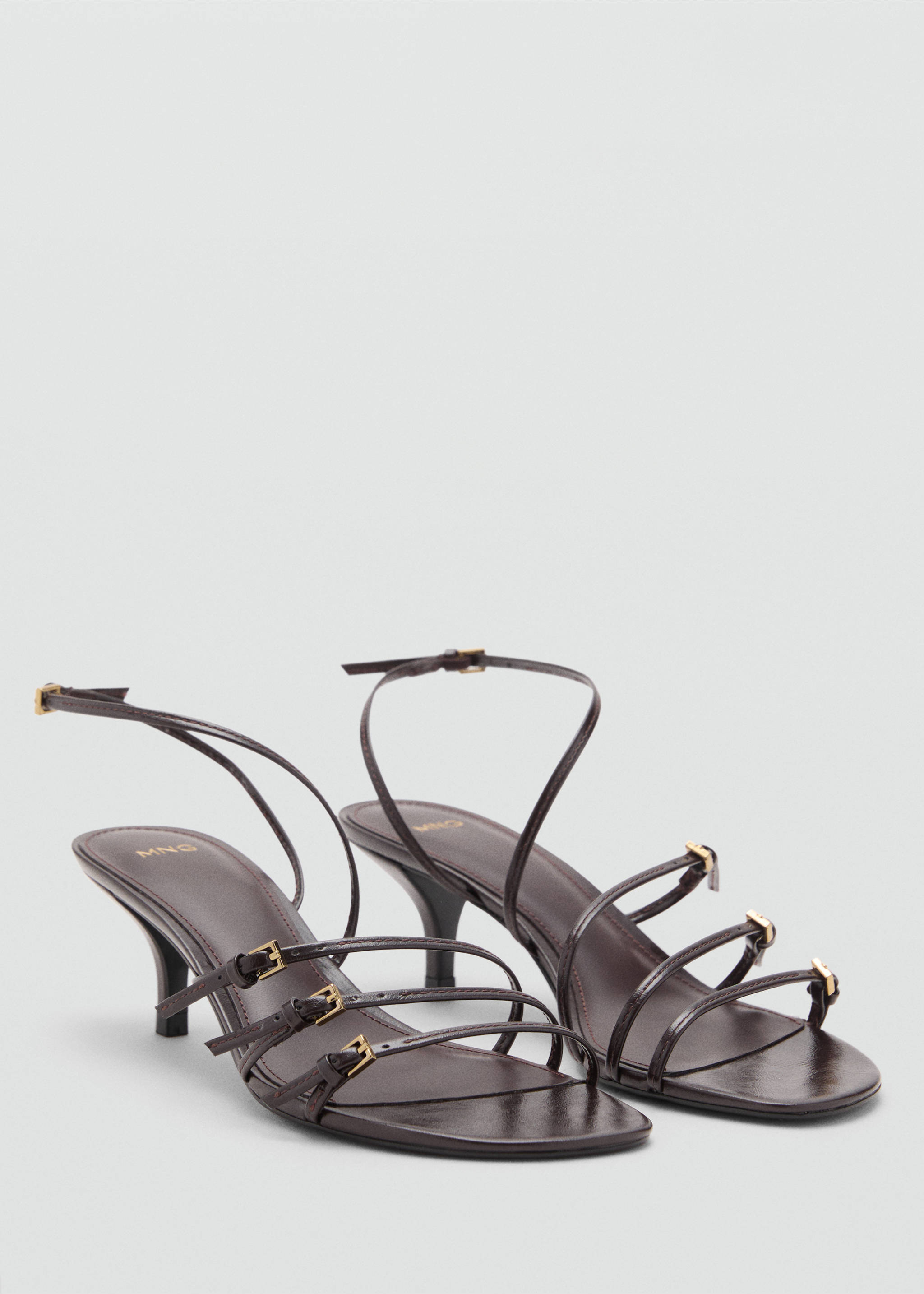 Kitten-heel sandals with buckle - Medium plane, Chocolate. Ref: 17032919-00.