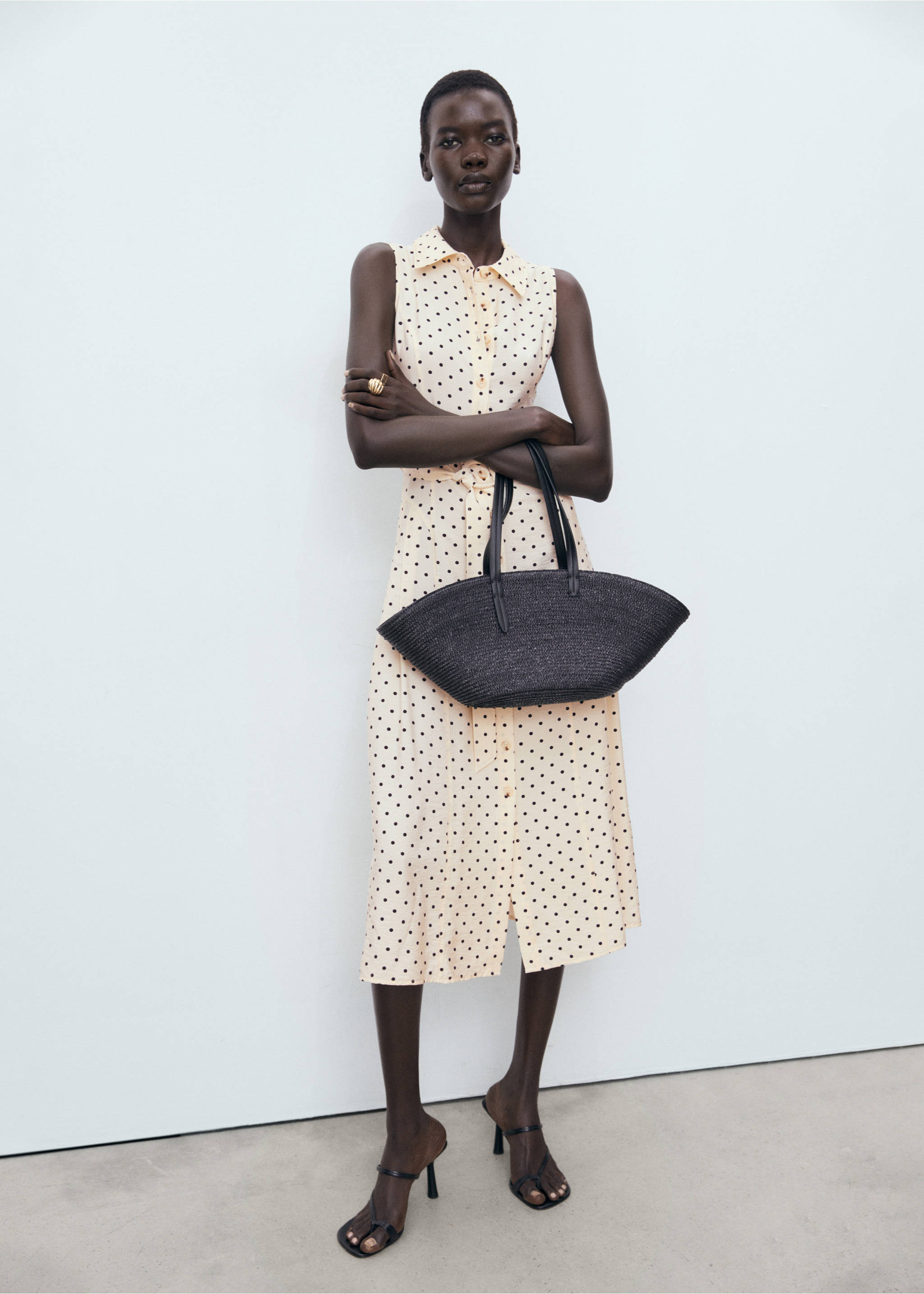 Polka dot shirt dress - General plane, Ecru. Ref: 17032930-00.