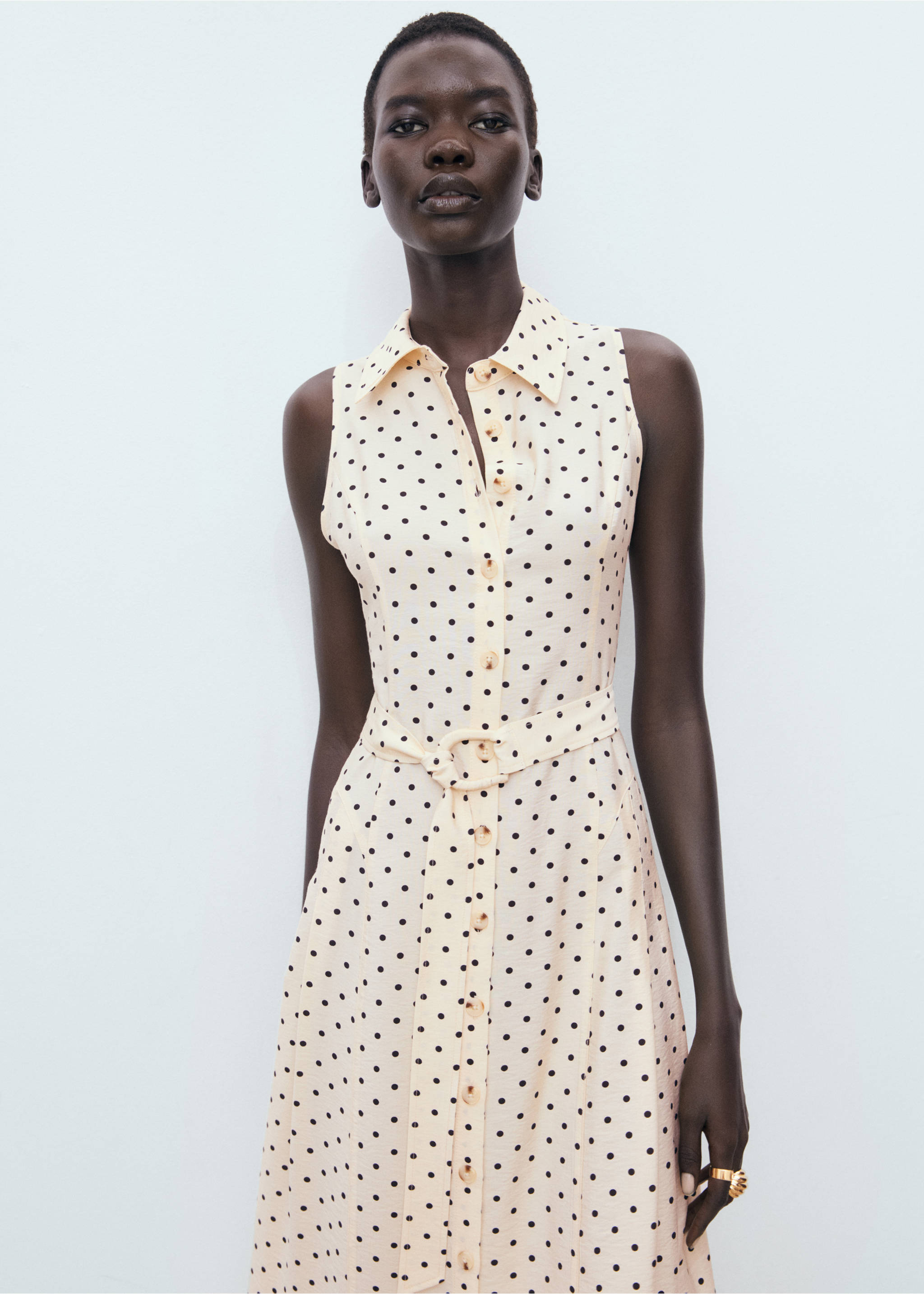 Polka dot shirt dress - Medium plane, Ecru. Ref: 17032930-00.