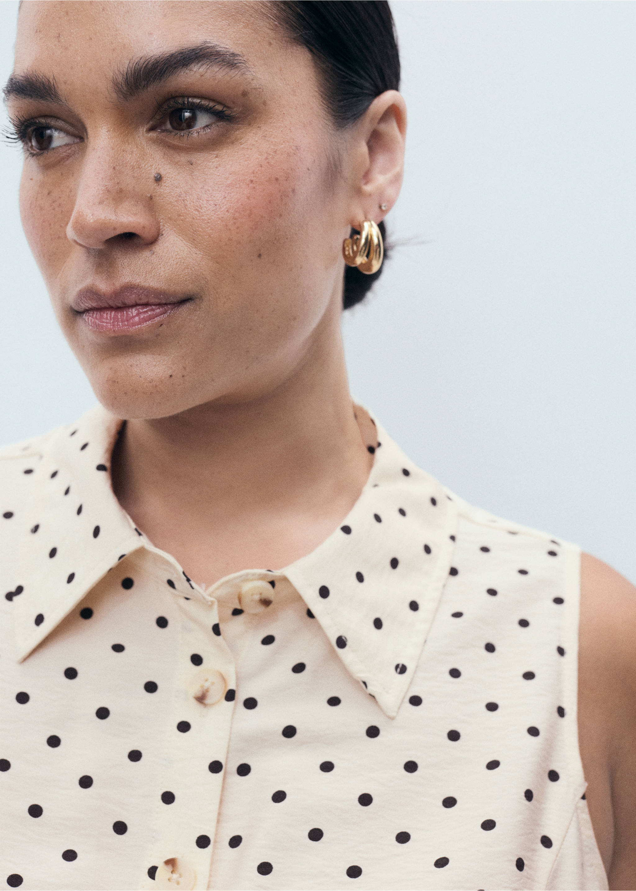 Polka dot shirt dress - Details of the article 4, Ecru. Ref: 17032930-00.